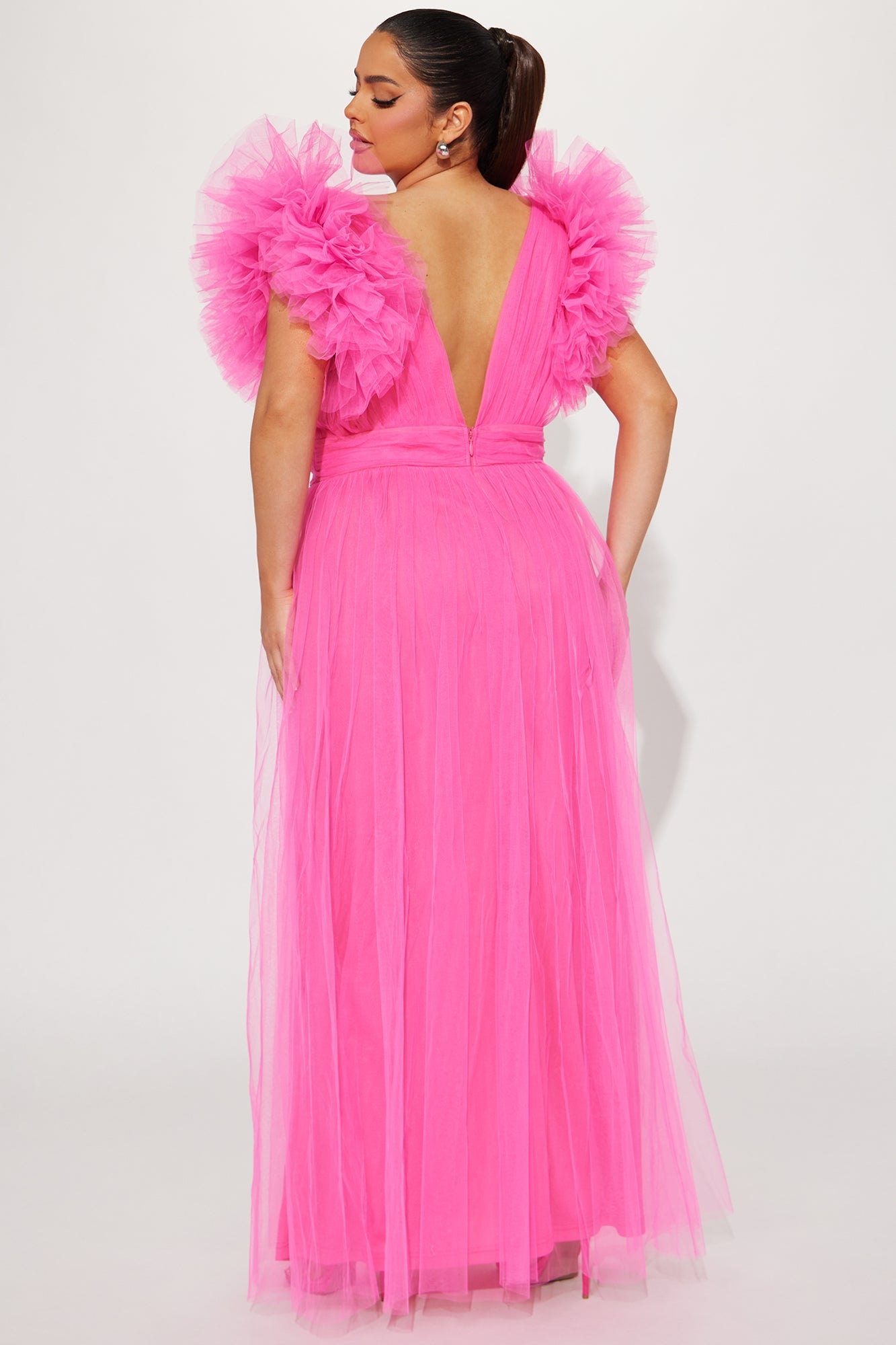 Lush Life Tulle Gown - Hot Pink