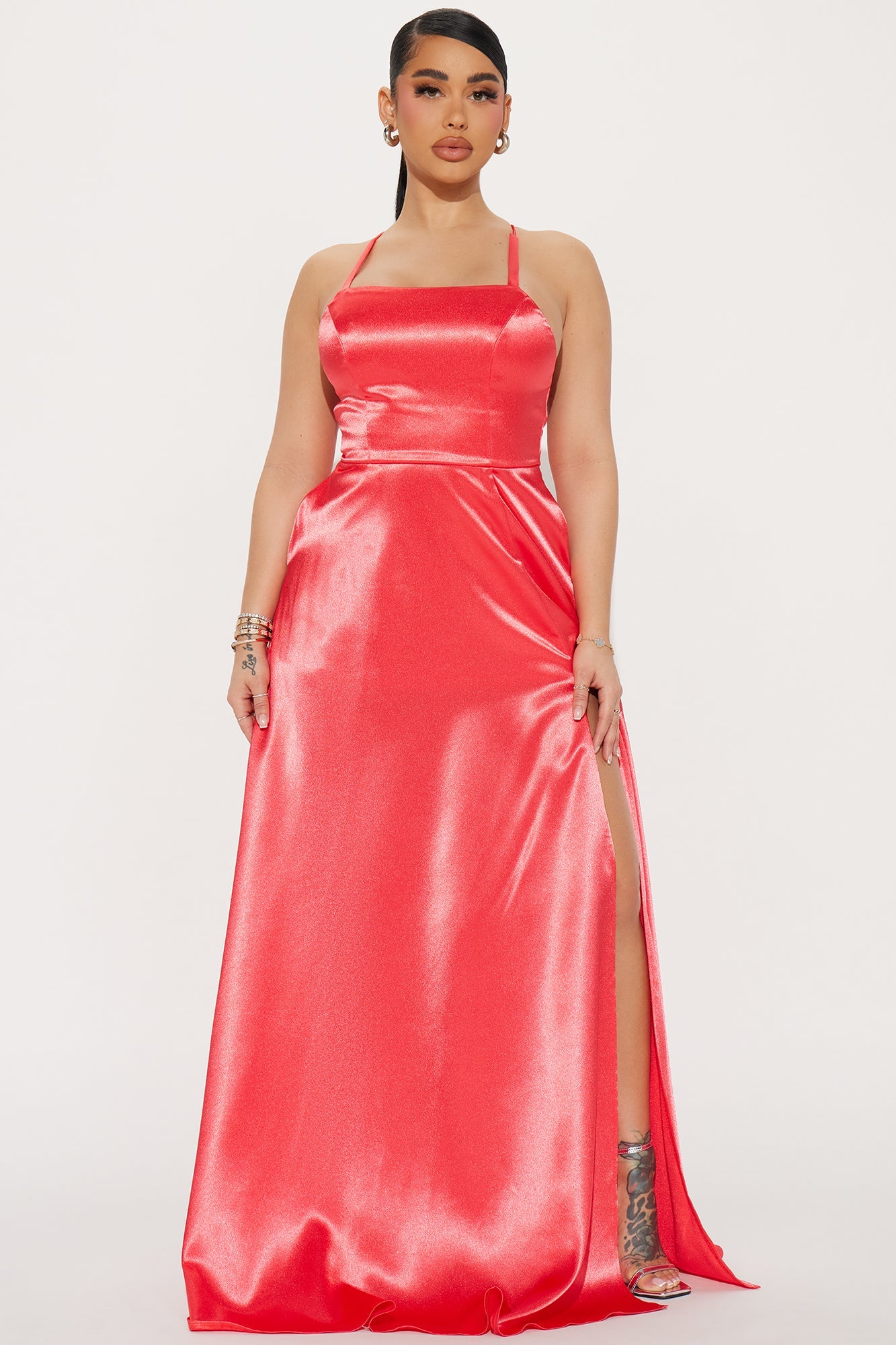 Fancy Taste Satin Maxi Dress - Coral