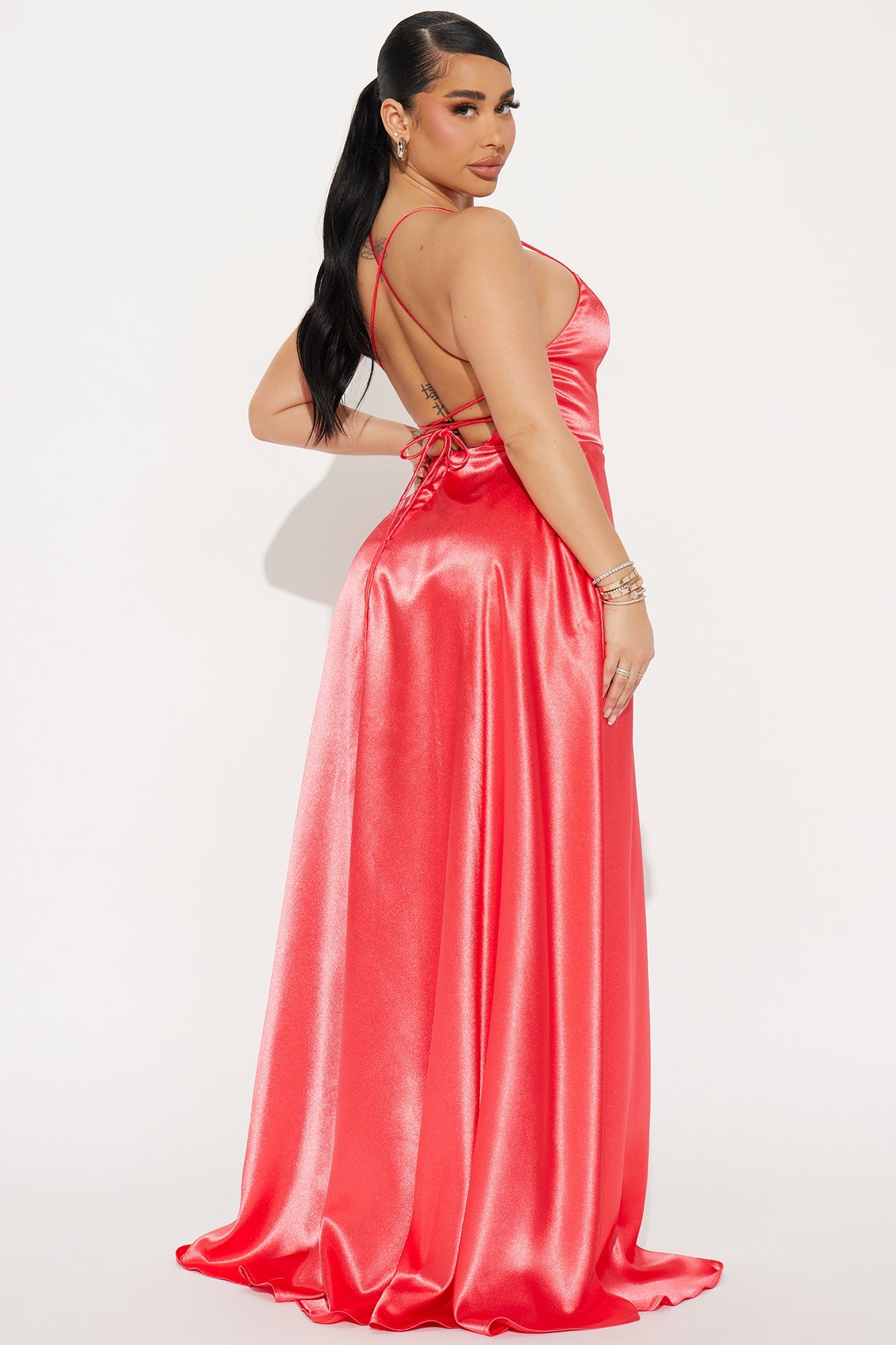 Fancy Taste Satin Maxi Dress - Coral