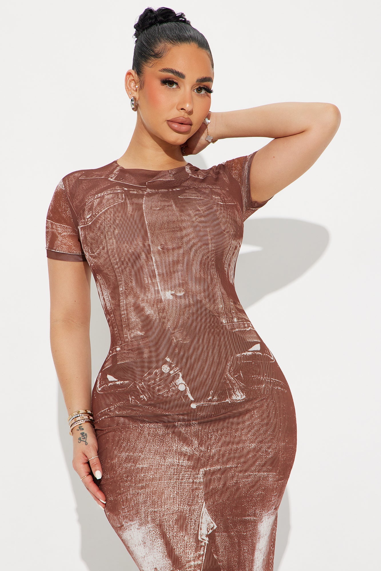 Ciera Mesh Maxi Dress - Brown