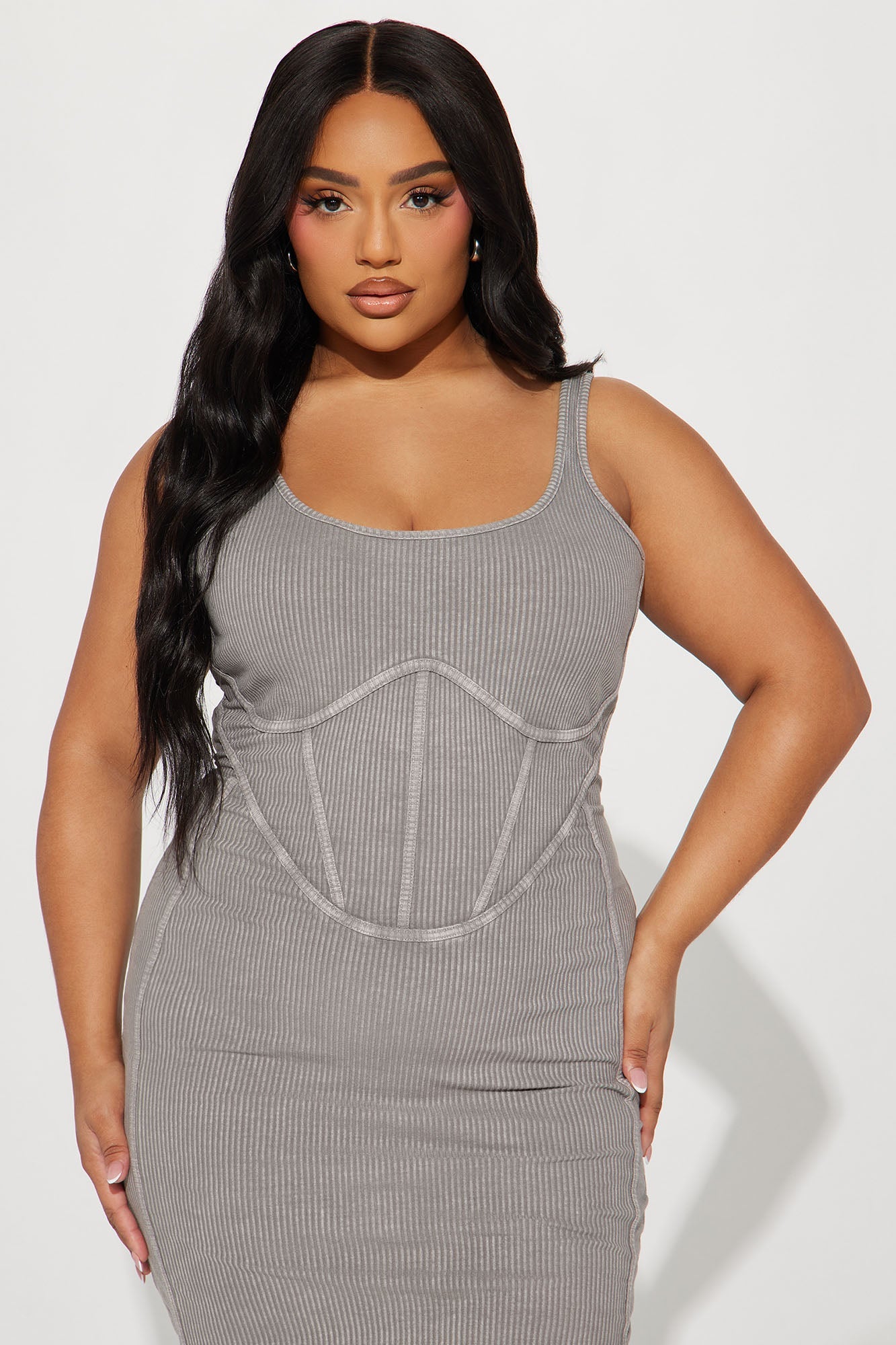 Raylee Ribbed Midi Dress - Grey