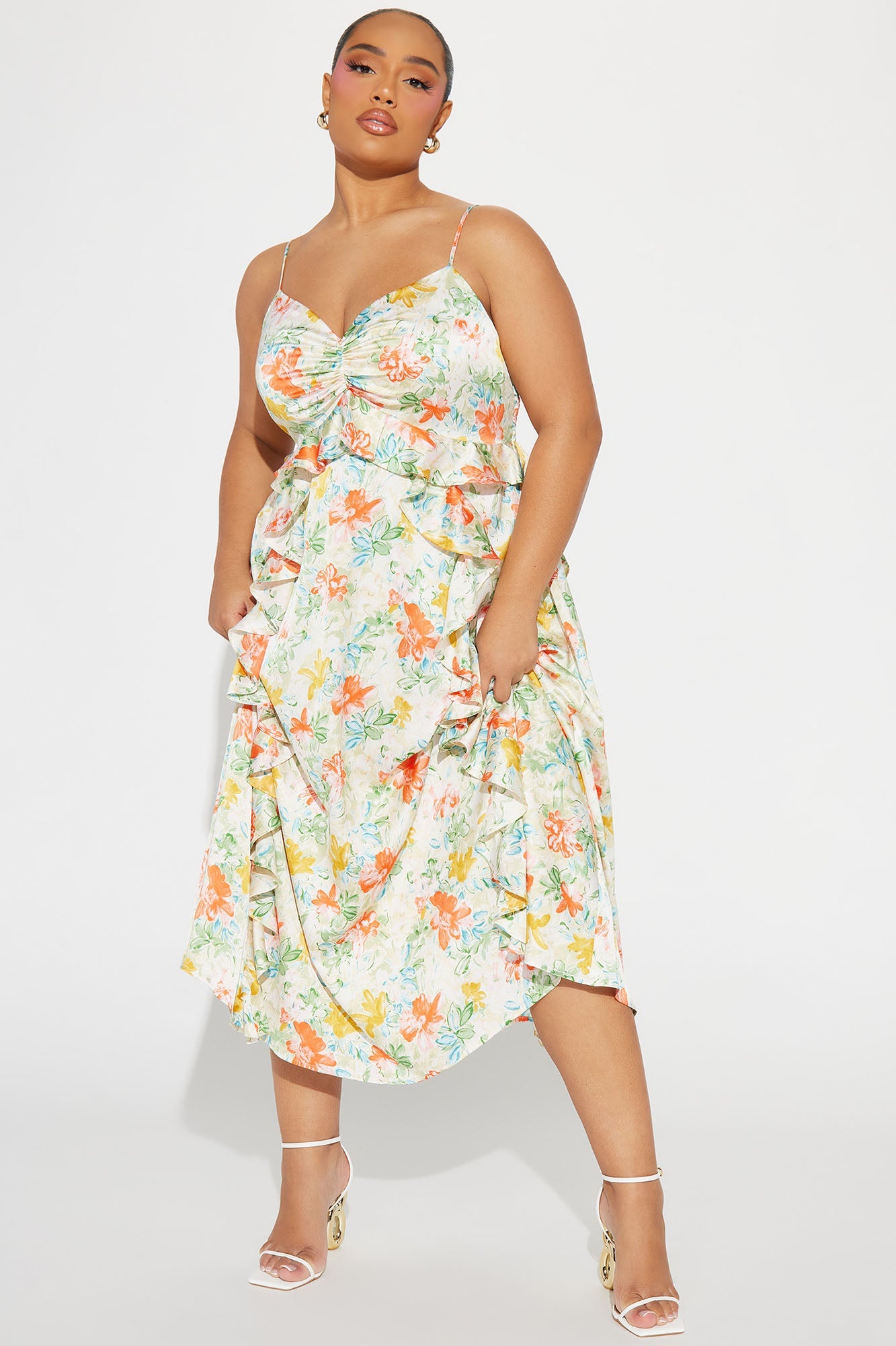 Rosey Satin Midi Dress - White/combo
