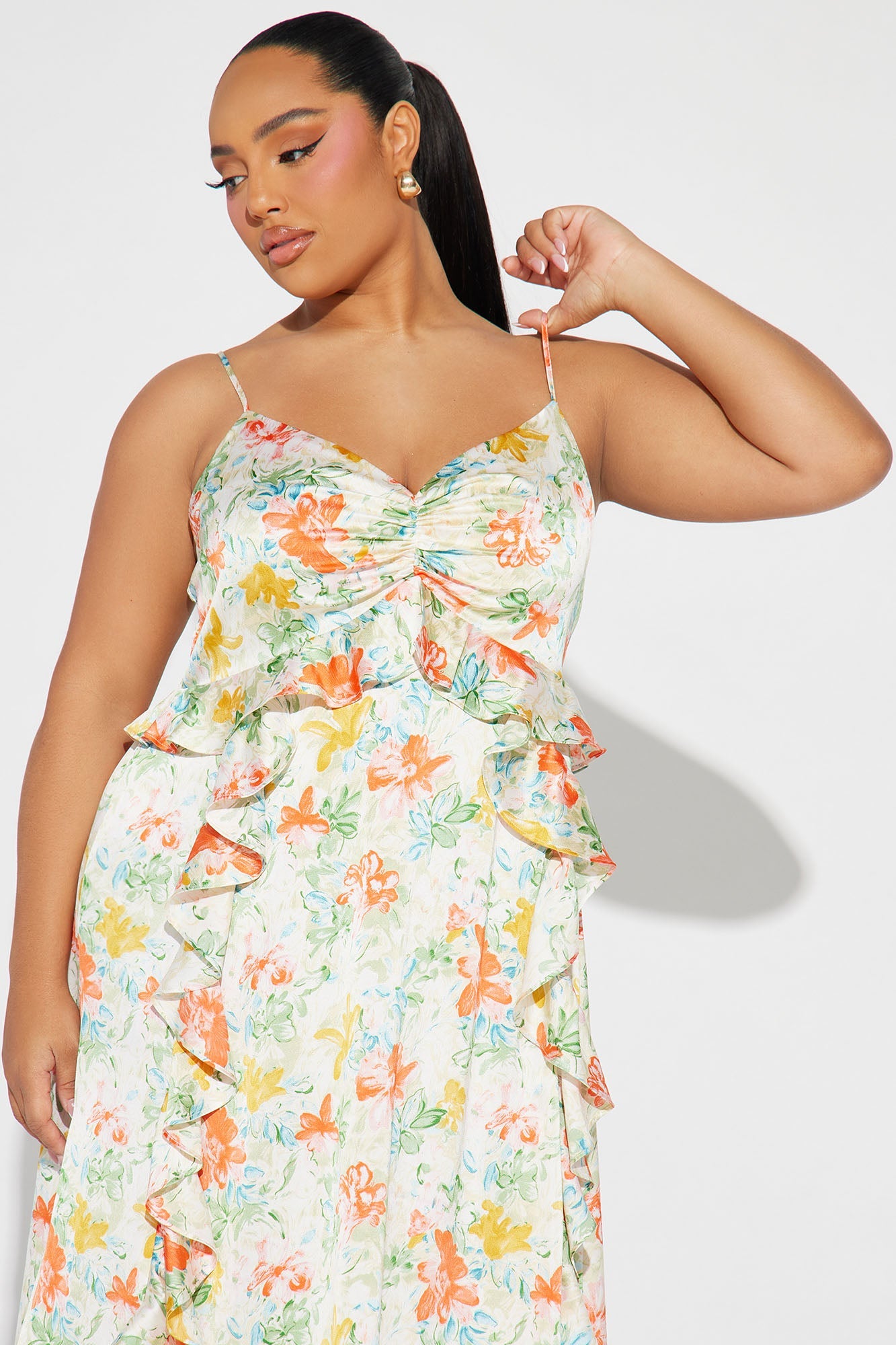 Rosey Satin Midi Dress - White/combo