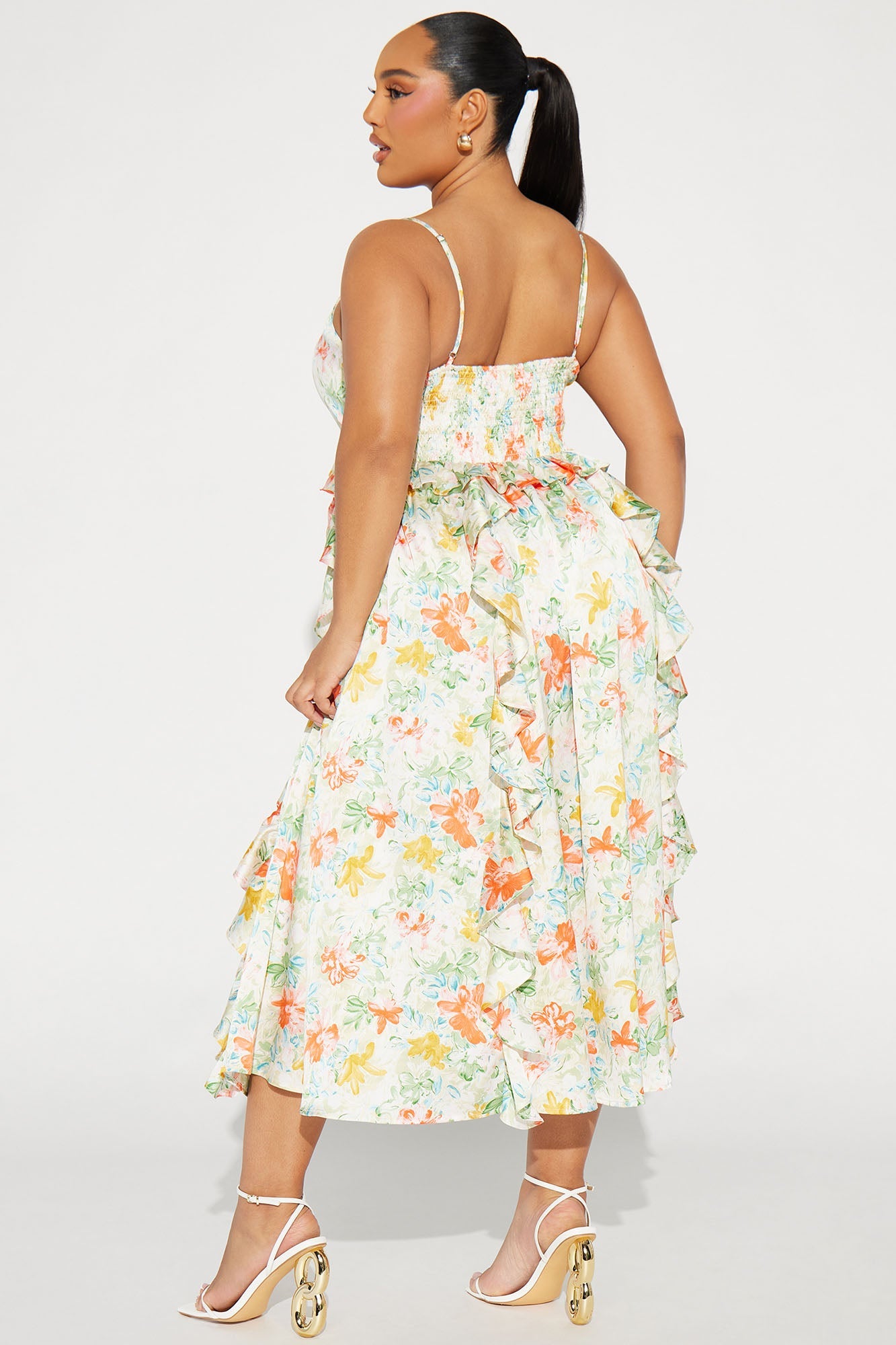 Rosey Satin Midi Dress - White/combo