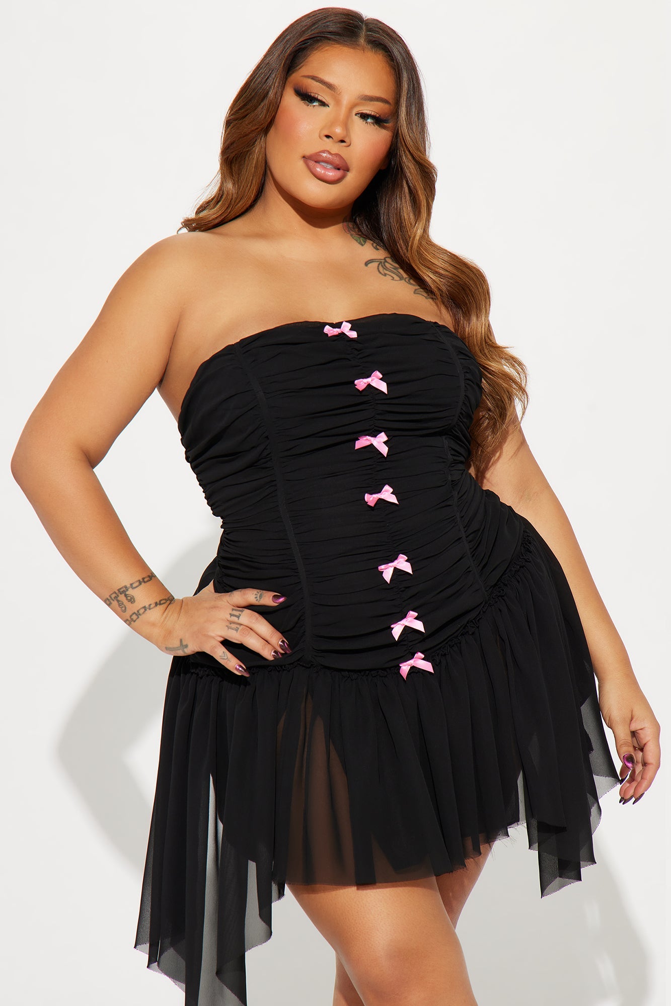 Brianna Bow Mini Dress - Black