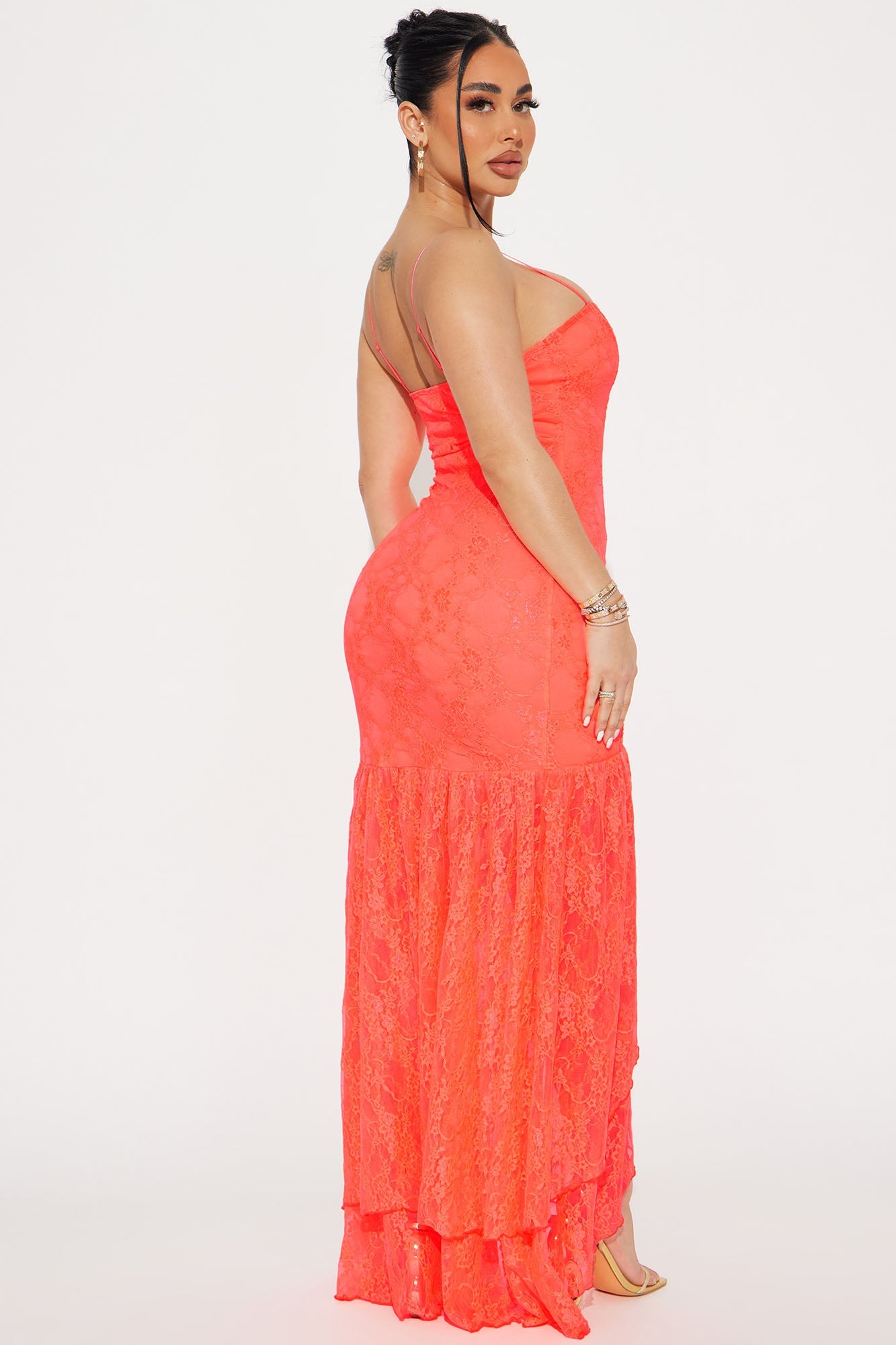 Liliana Lace Maxi Dress - Neon Coral