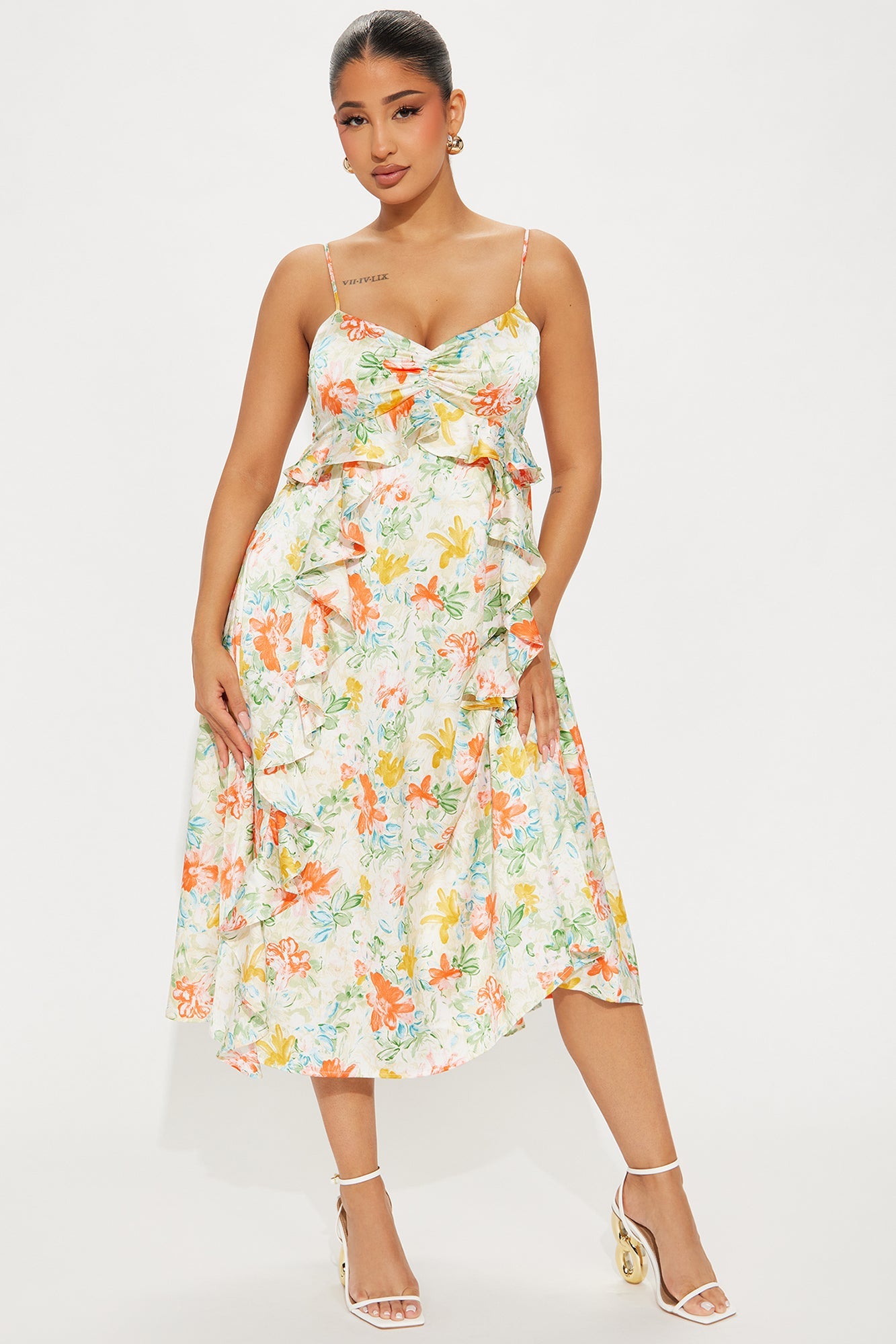 Rosey Satin Midi Dress - White/combo