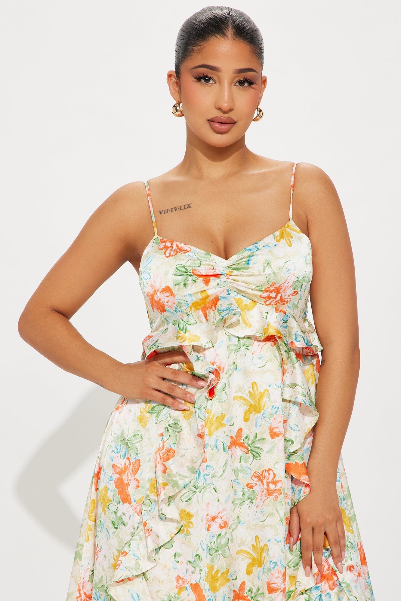 Rosey Satin Midi Dress - White/combo