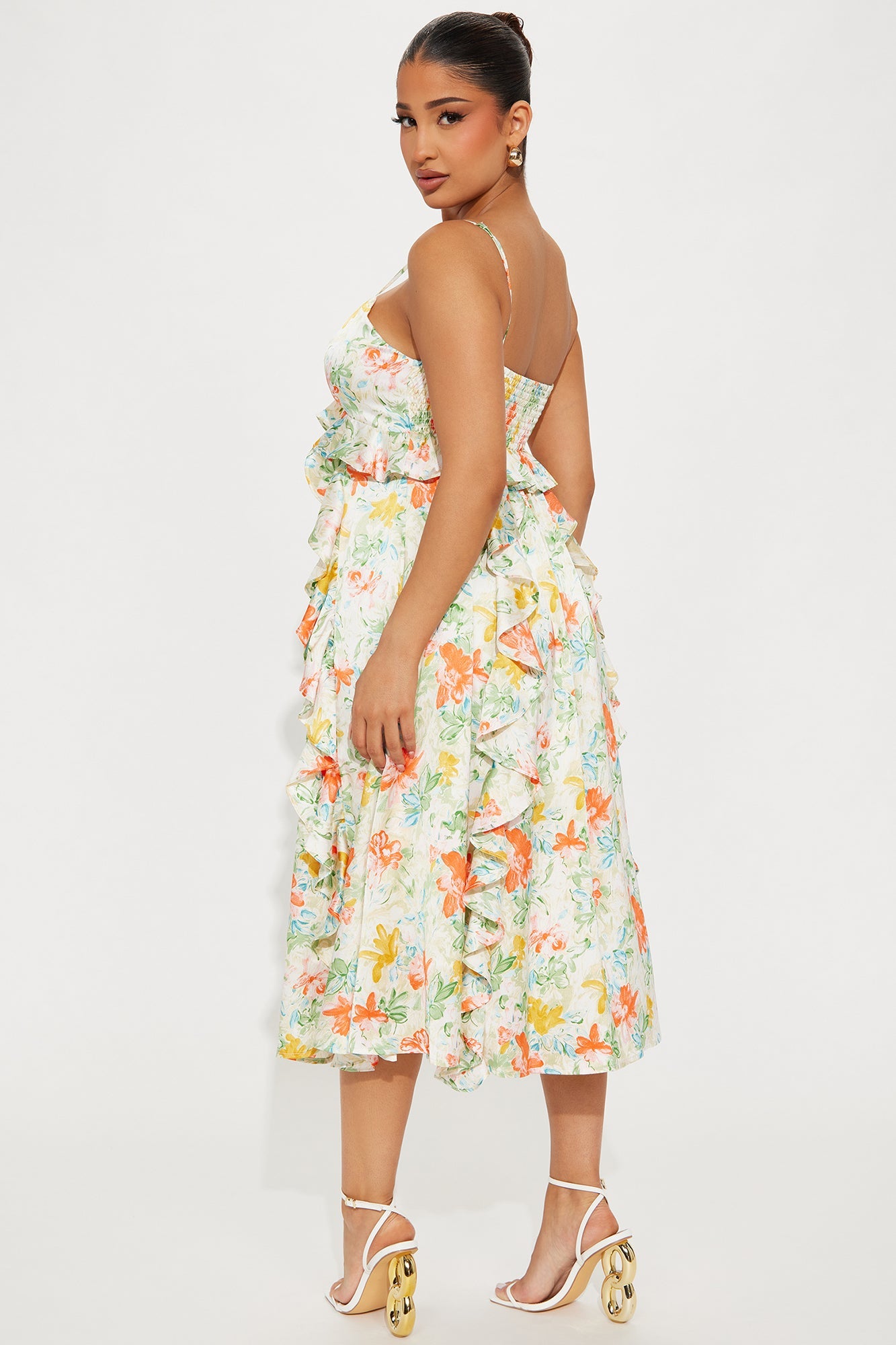 Rosey Satin Midi Dress - White/combo