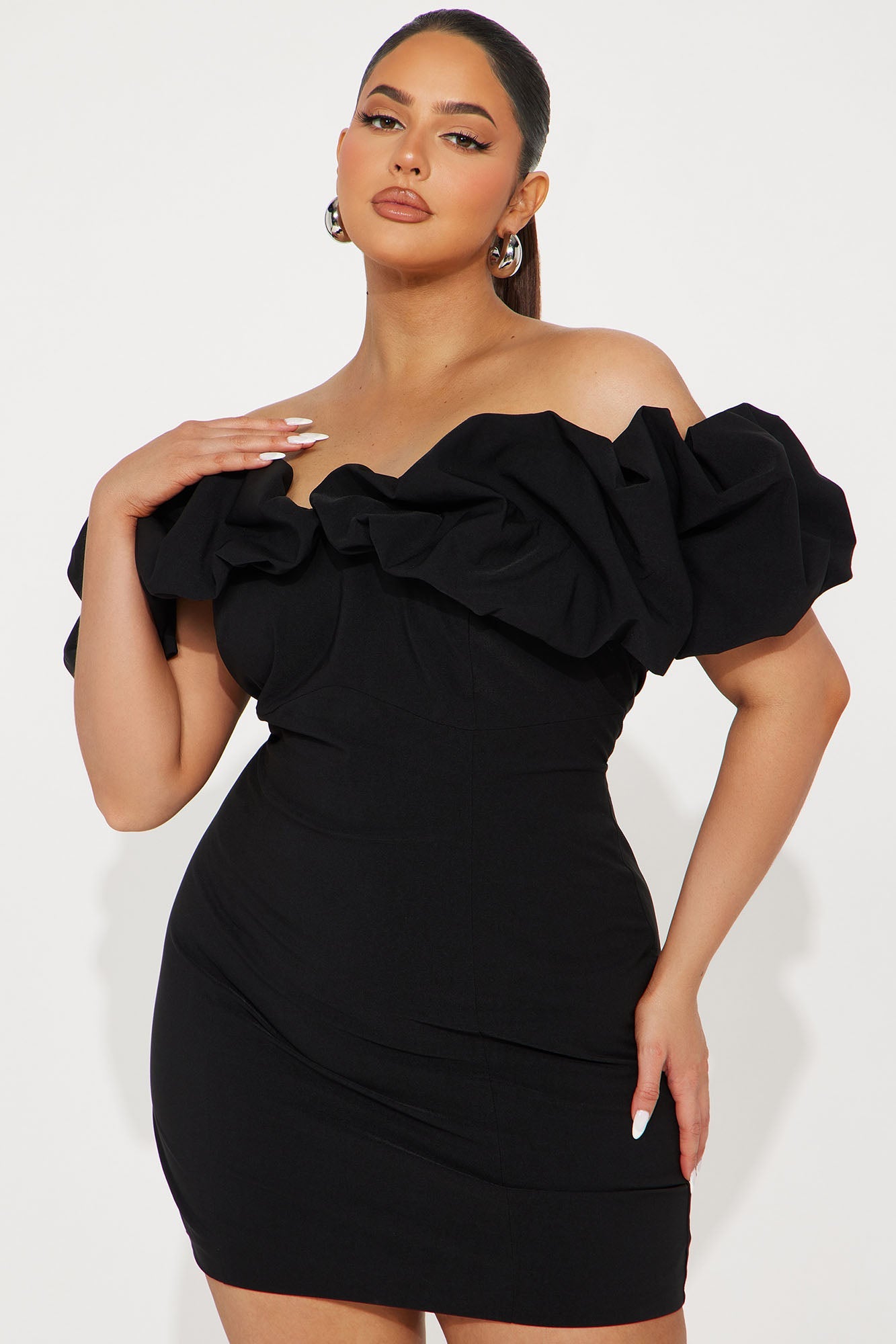 Romy Ruffle Off Shoulder Mini Dress - Black