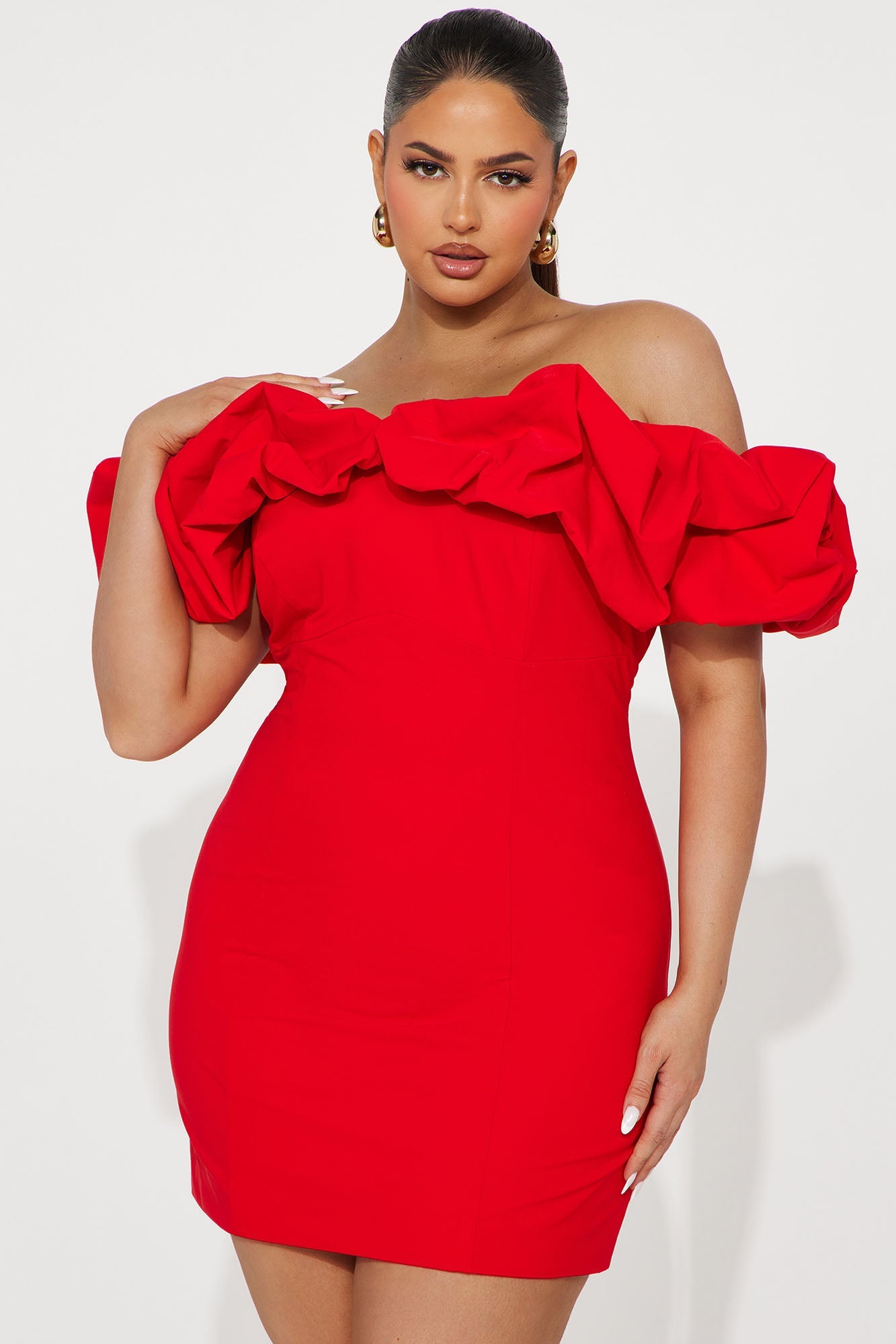 Romy Ruffle Off Shoulder Mini Dress - Red