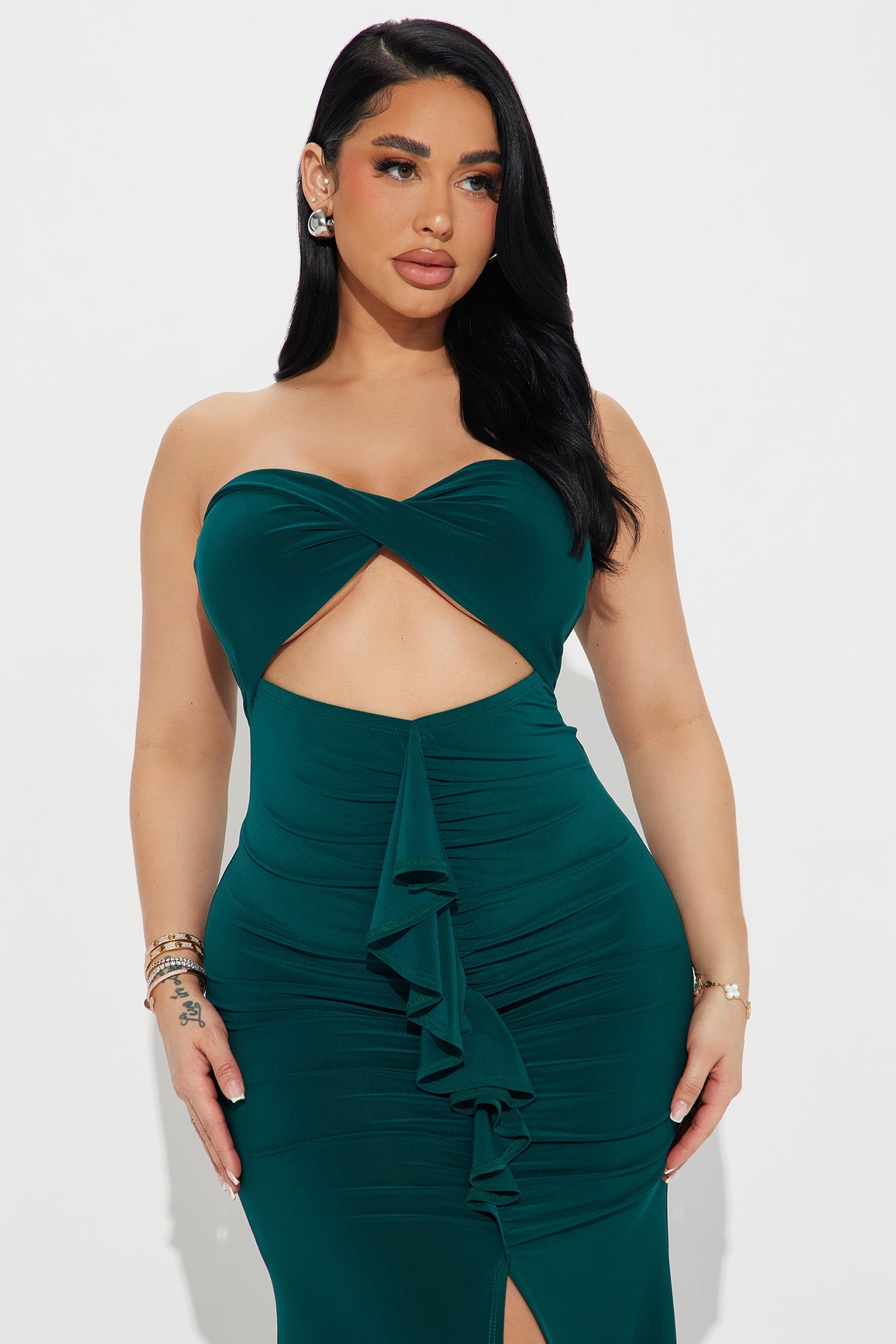 Marina Strapless Ruched Gown - Teal