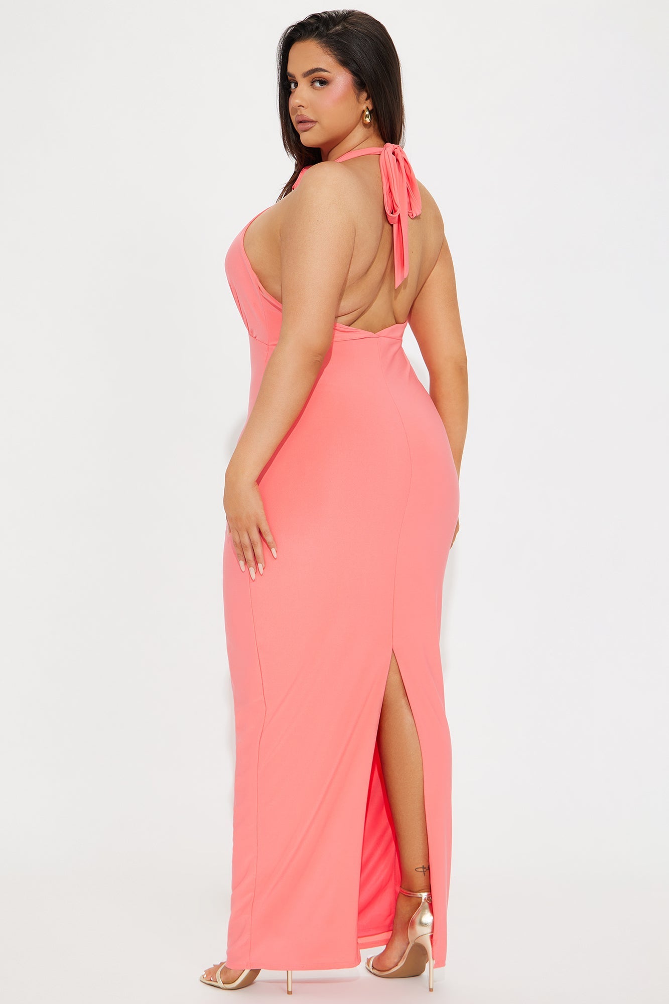 Rosette Halter Maxi Dress - Coral