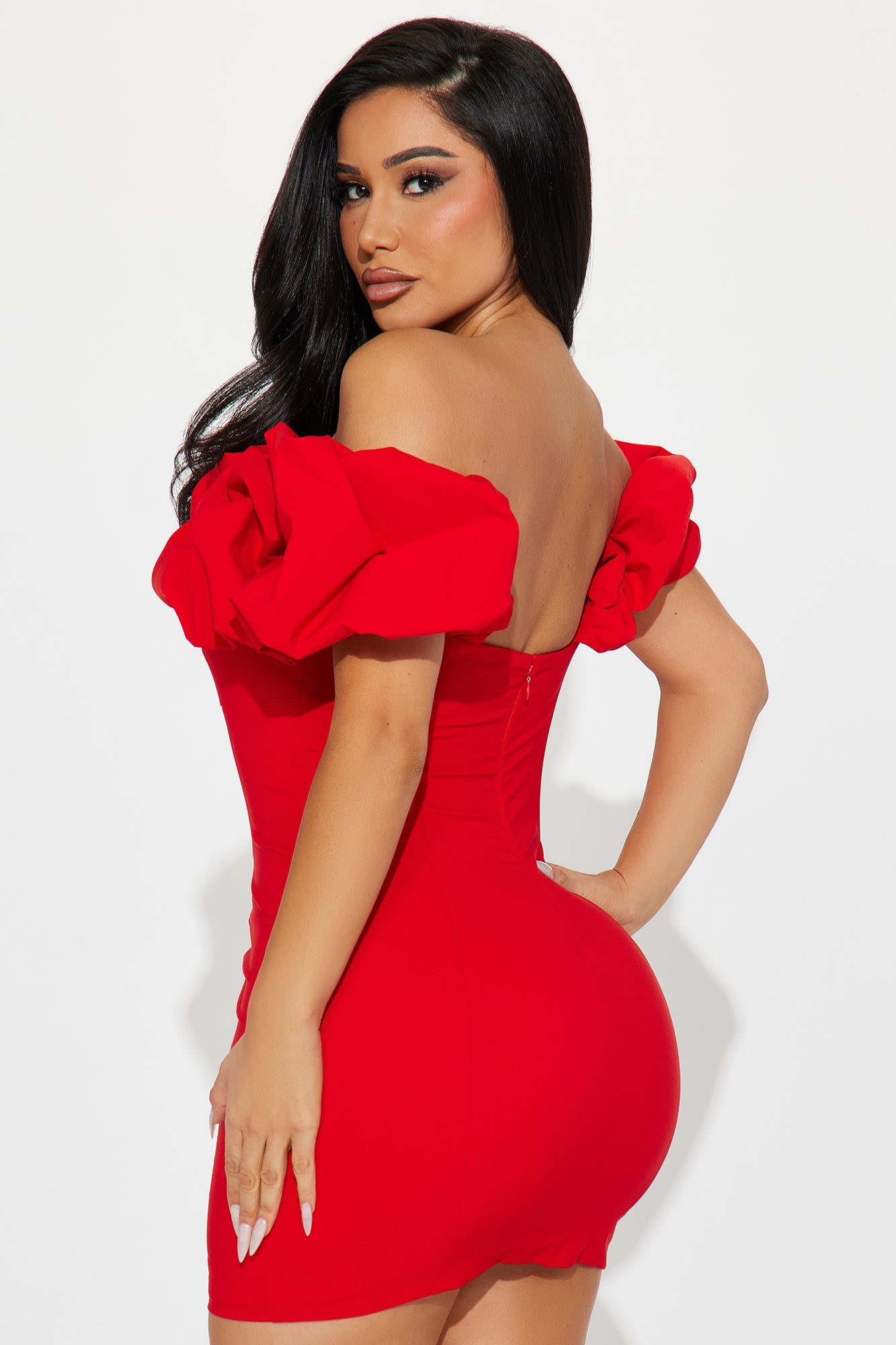 Romy Ruffle Off Shoulder Mini Dress - Red