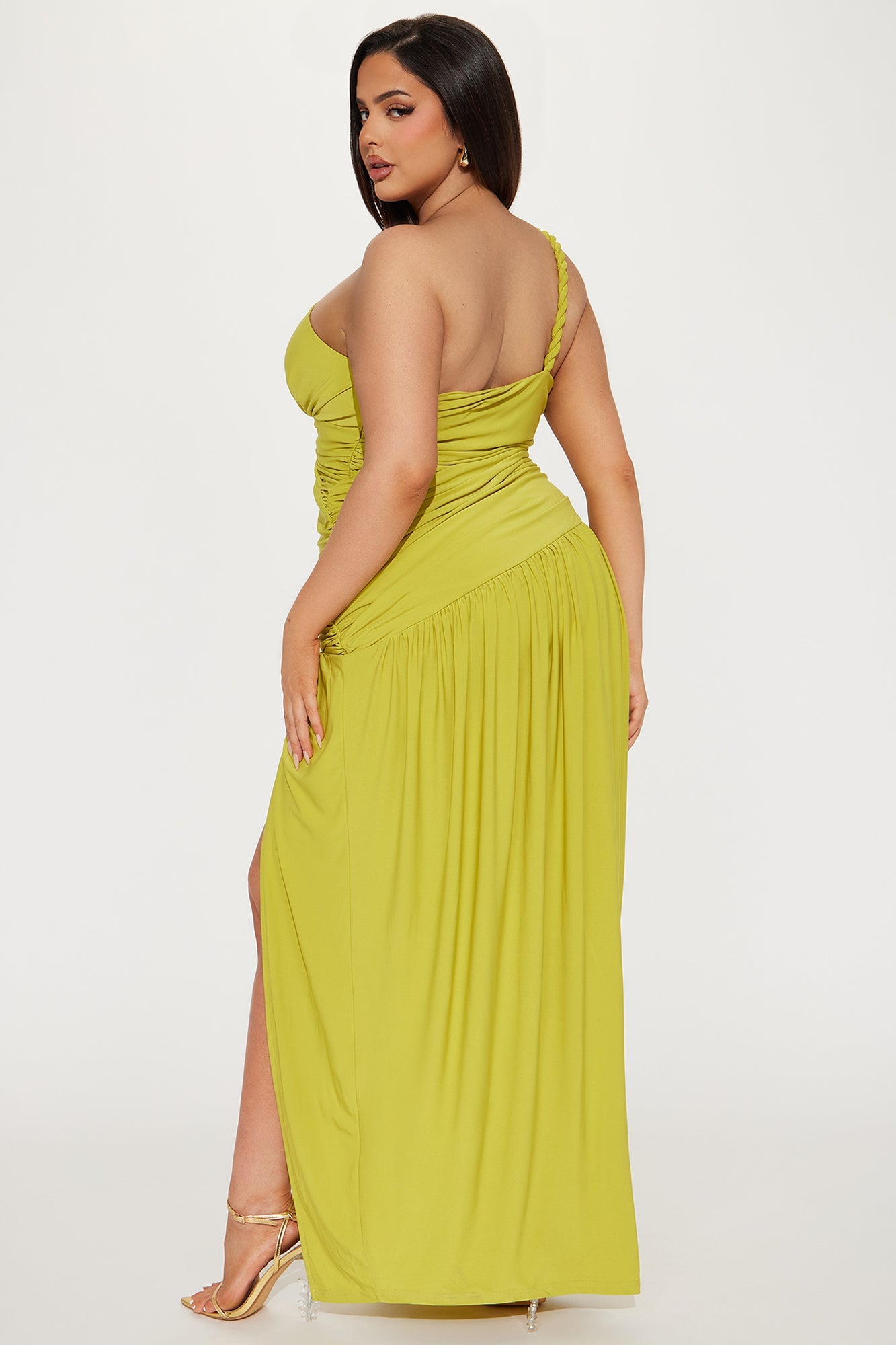Alessia Ruched Maxi Dress - Chartreuse