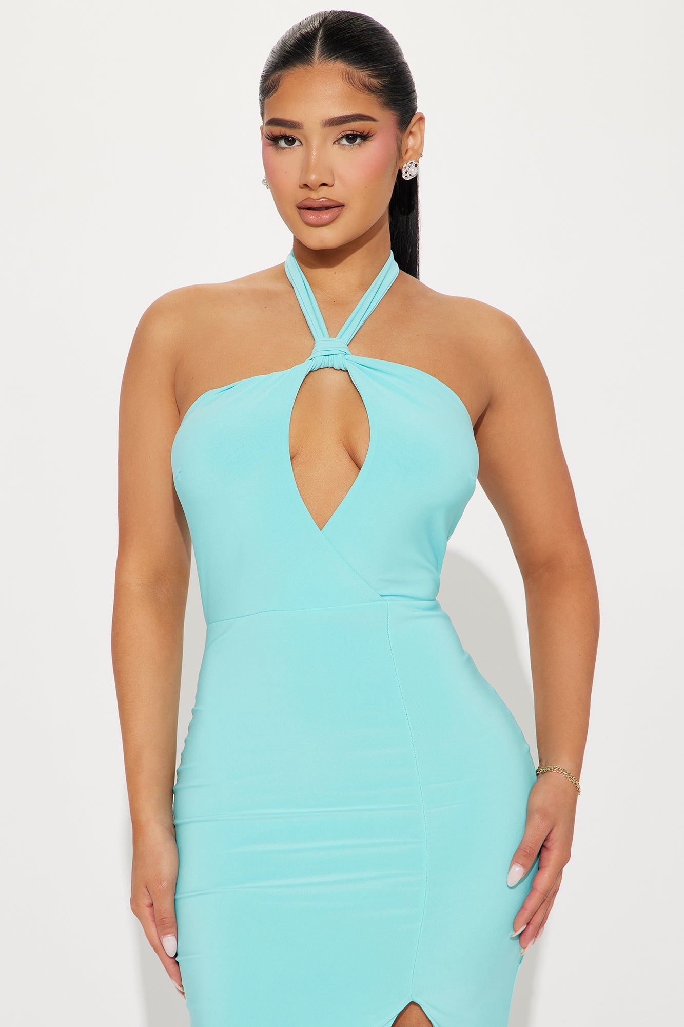 Bonbon Halter Maxi Dress - Teal