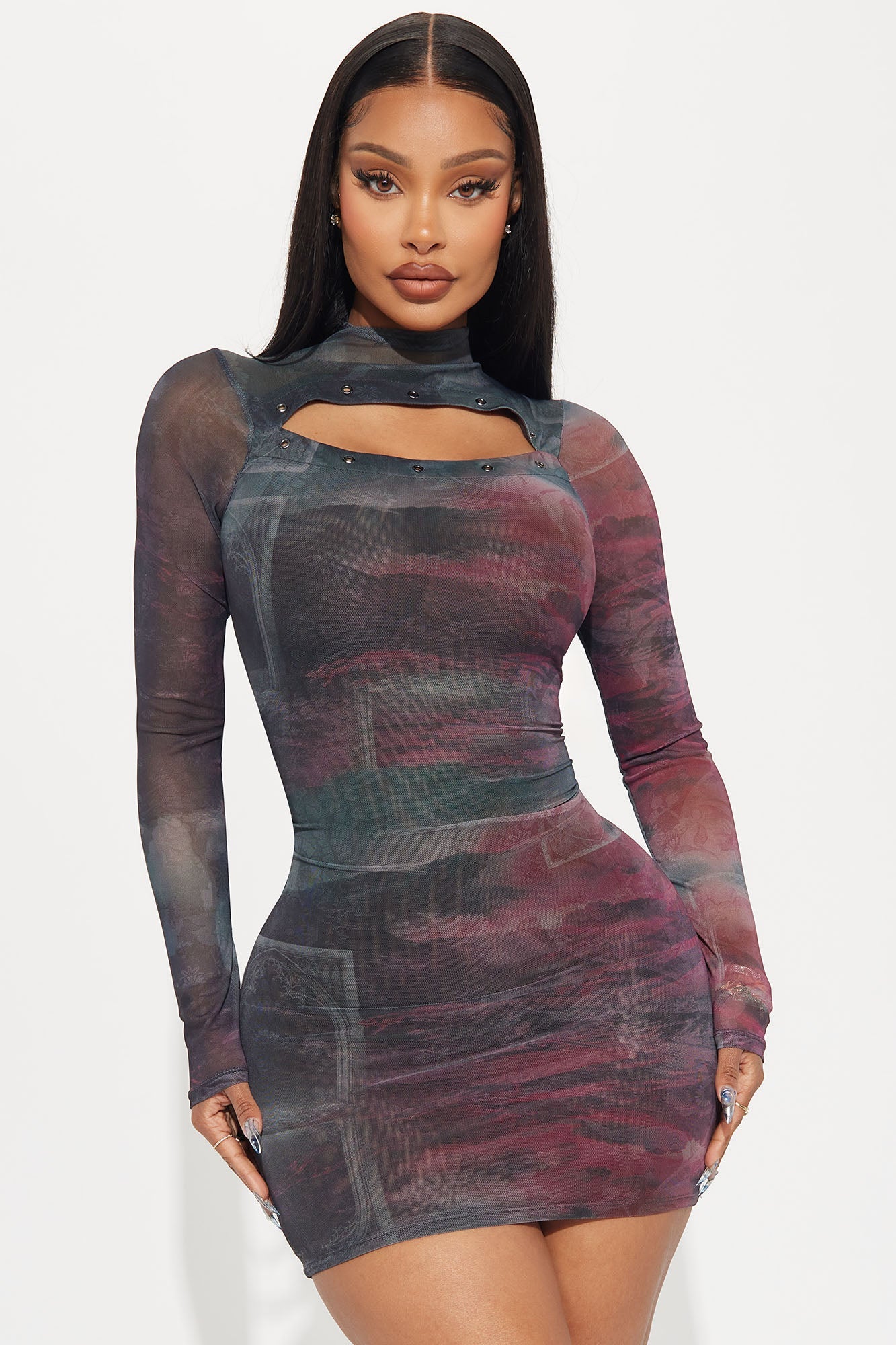 Skylar Mesh Mini Dress - Purple/combo