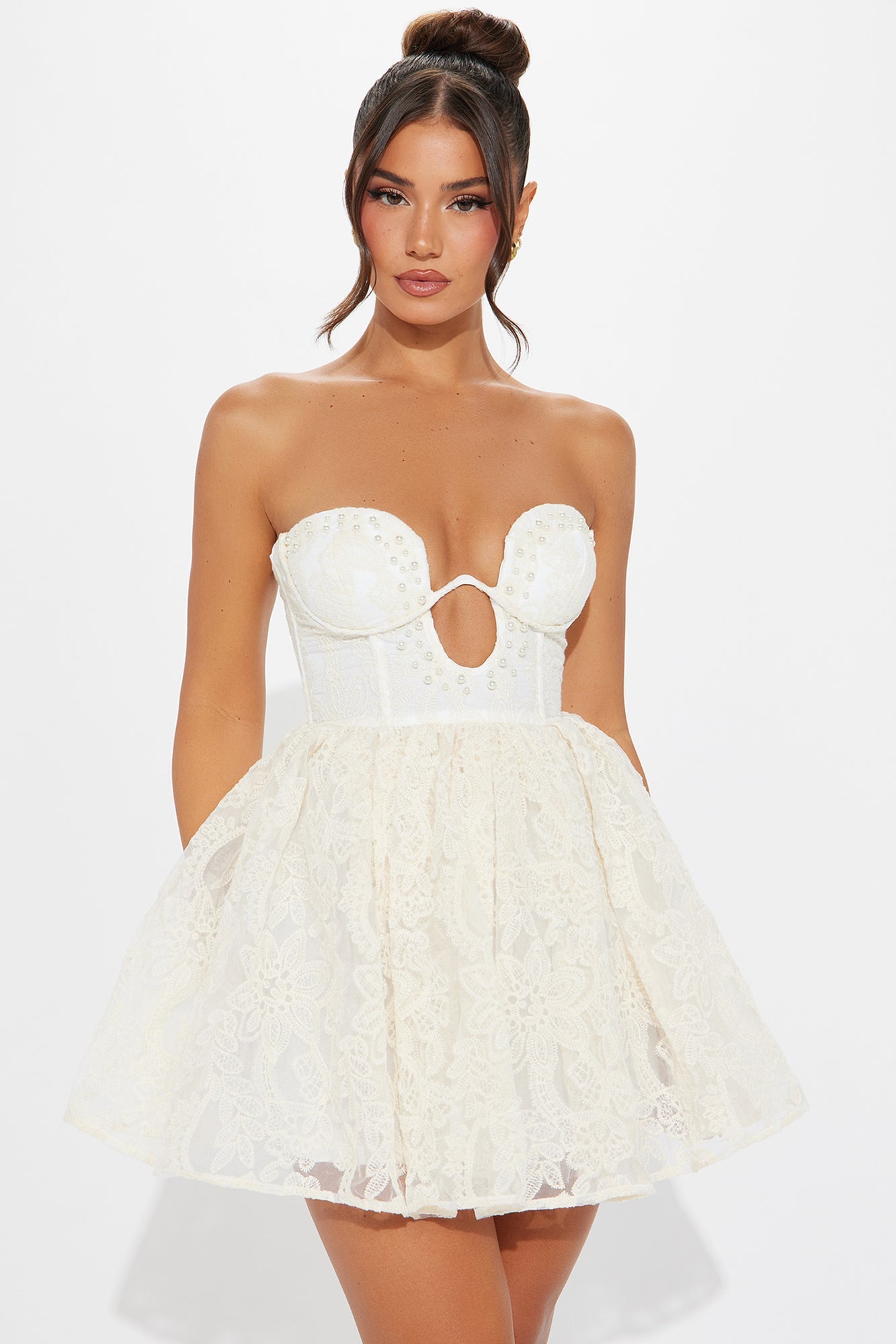 Look At Me Lace Mini Dress - Cream
