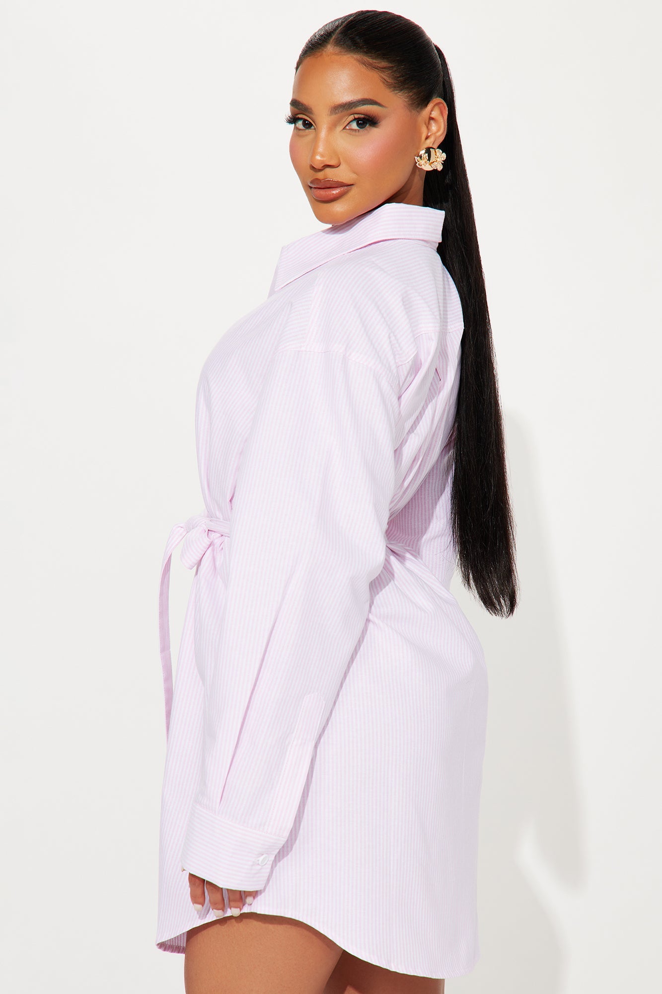 Junie Shirt Mini Dress - White/Pink