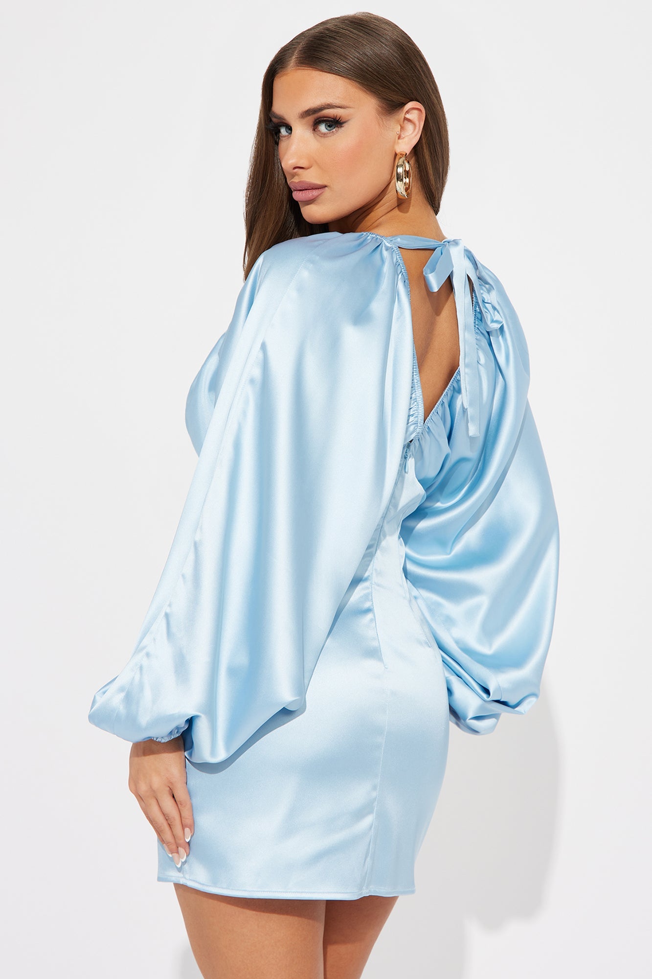 Shannon Satin Mini Dress - Light Blue
