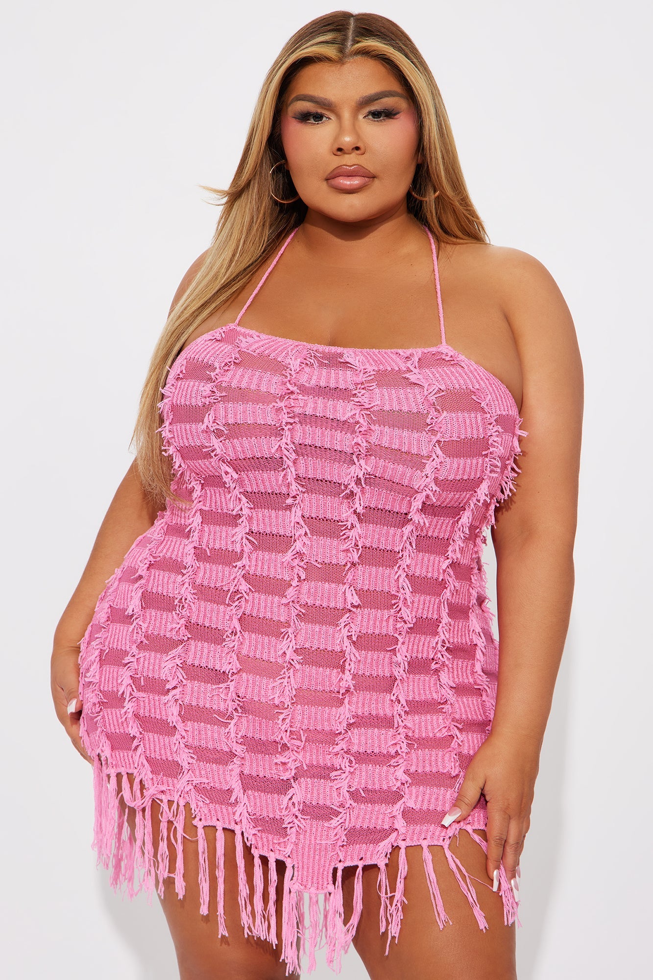 Lana Fringe Mini Dress - Pink