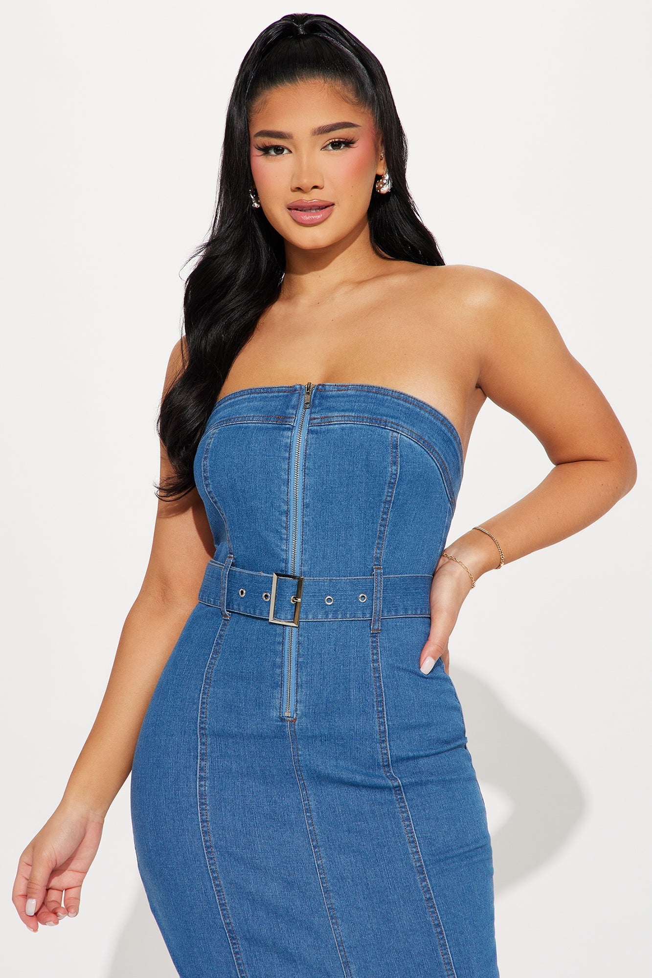 Luna Denim Midi Dress - Medium Wash