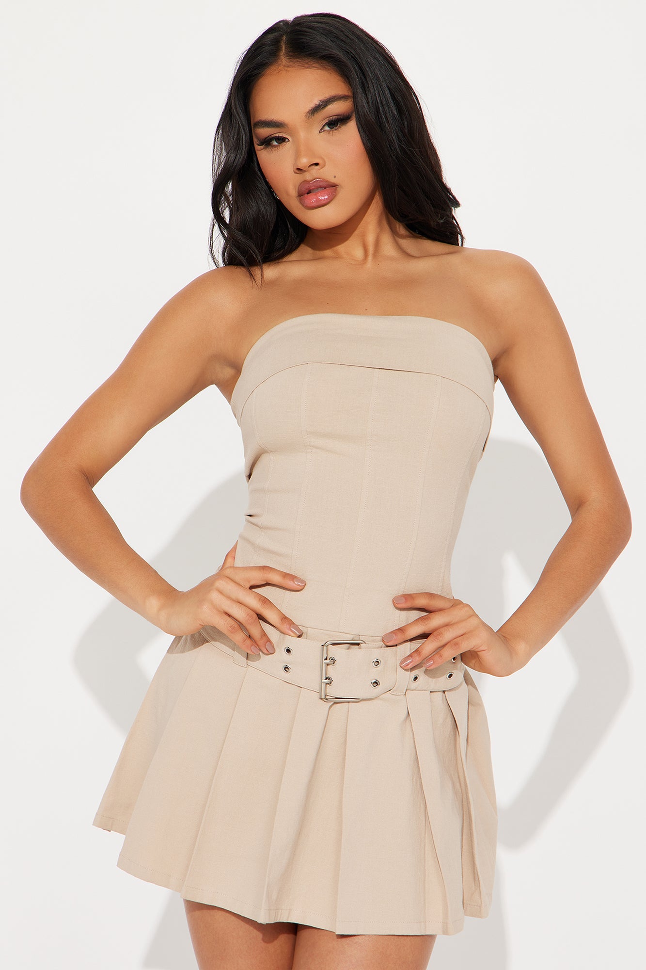 Serena Pleated Mini Dress - Khaki