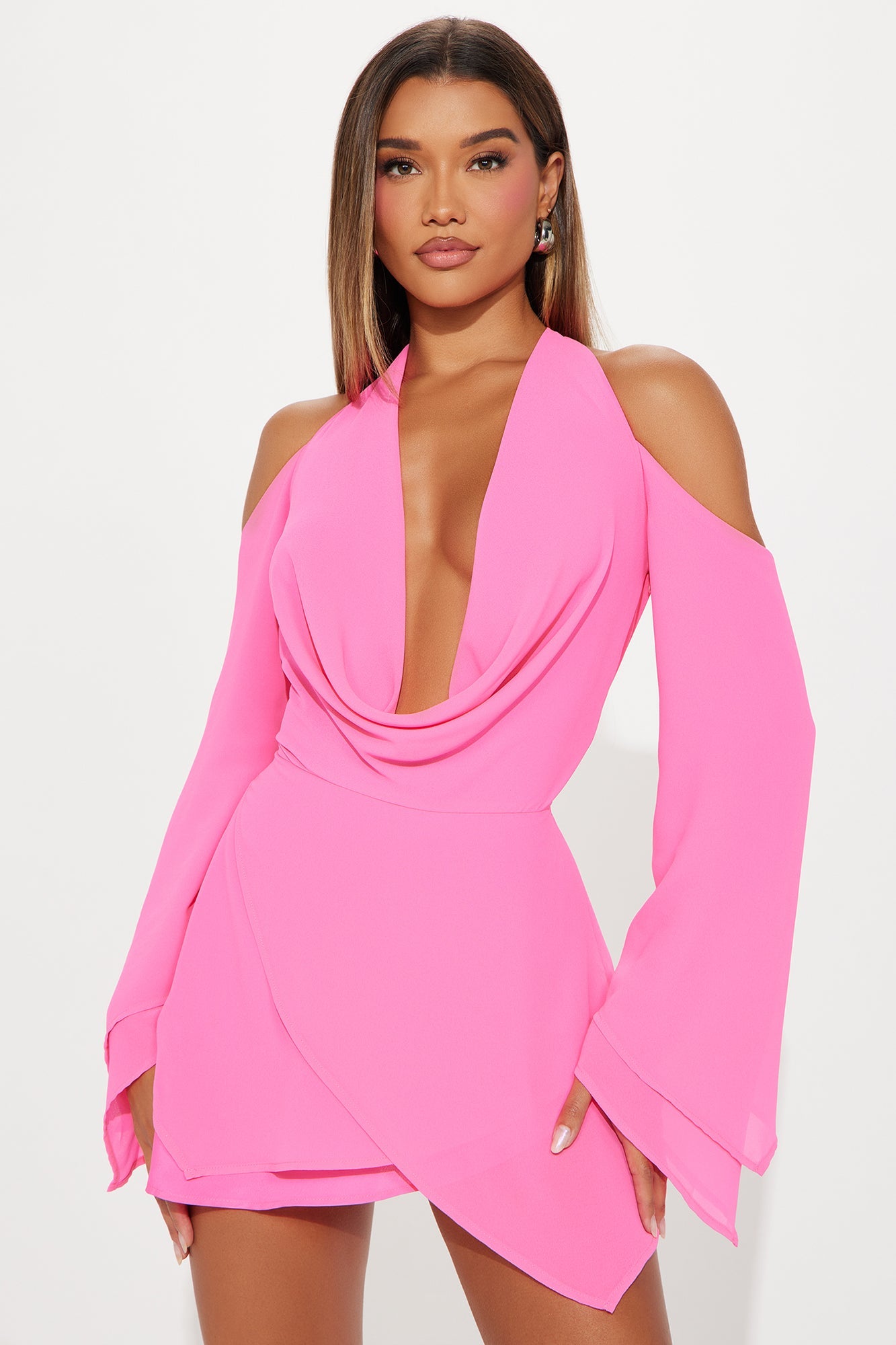 Sandra Chiffon Mini Dress - Hot Pink