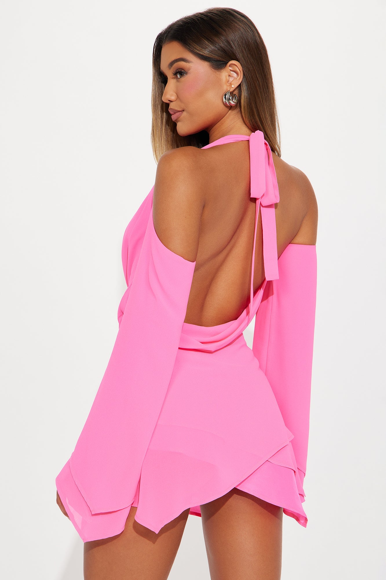 Sandra Chiffon Mini Dress - Hot Pink