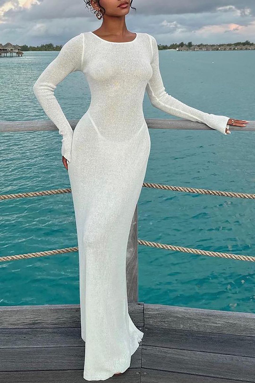 Braided Tie Back Knit Maxi Dress
