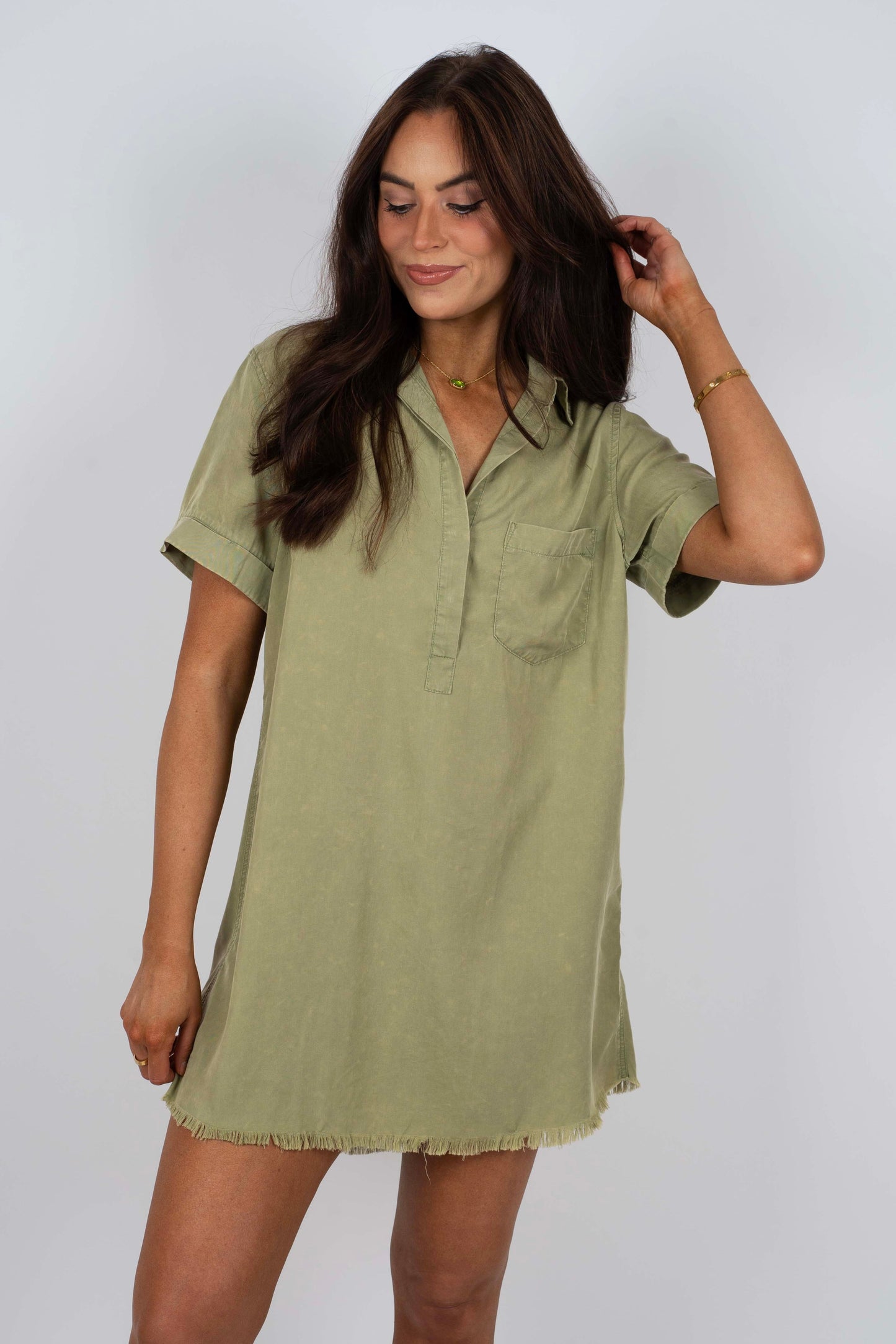 Feel The Fun Shirt Dress (Olive)