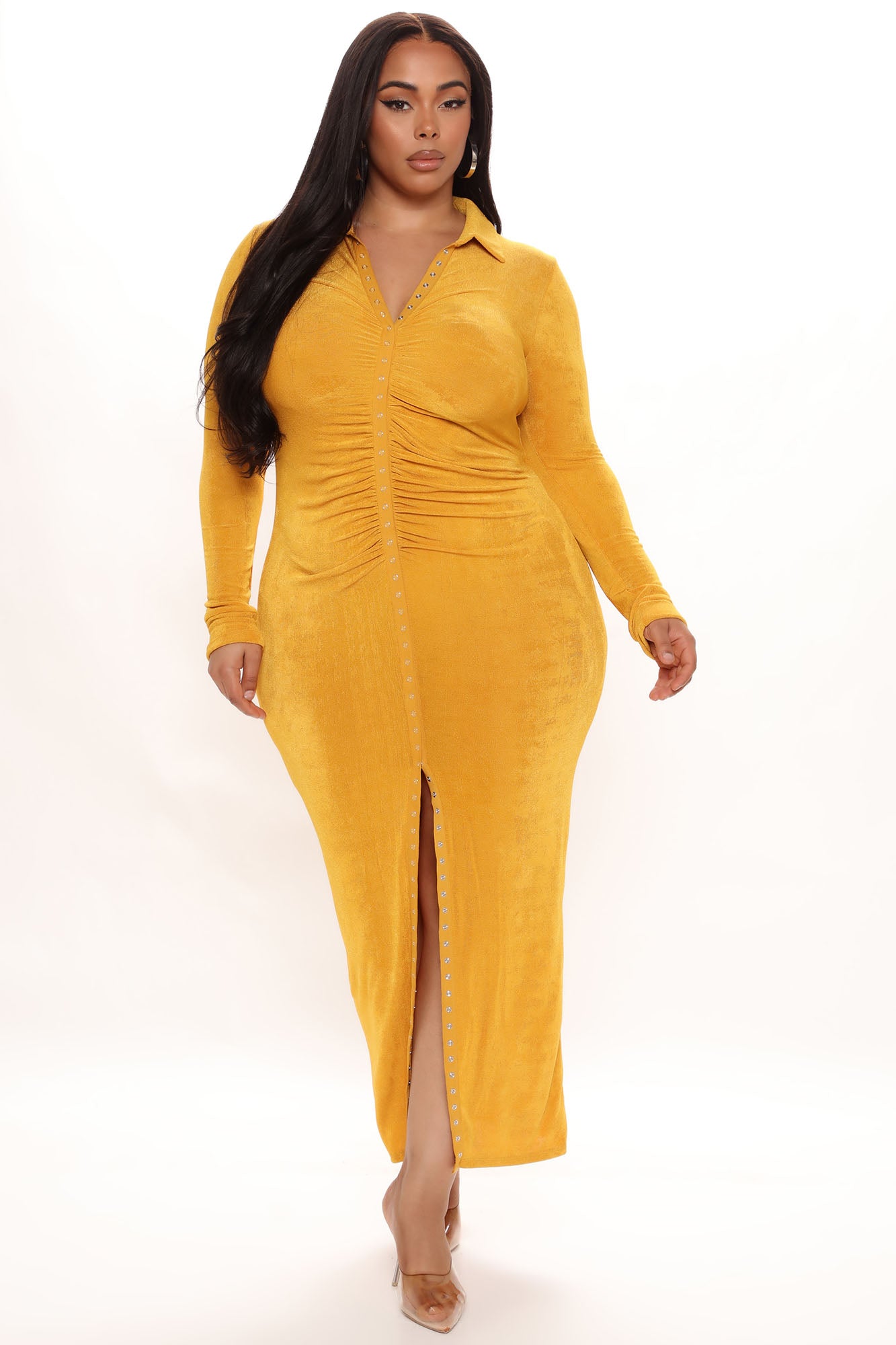 Take Over Control Slinky Maxi Dress - Mustard