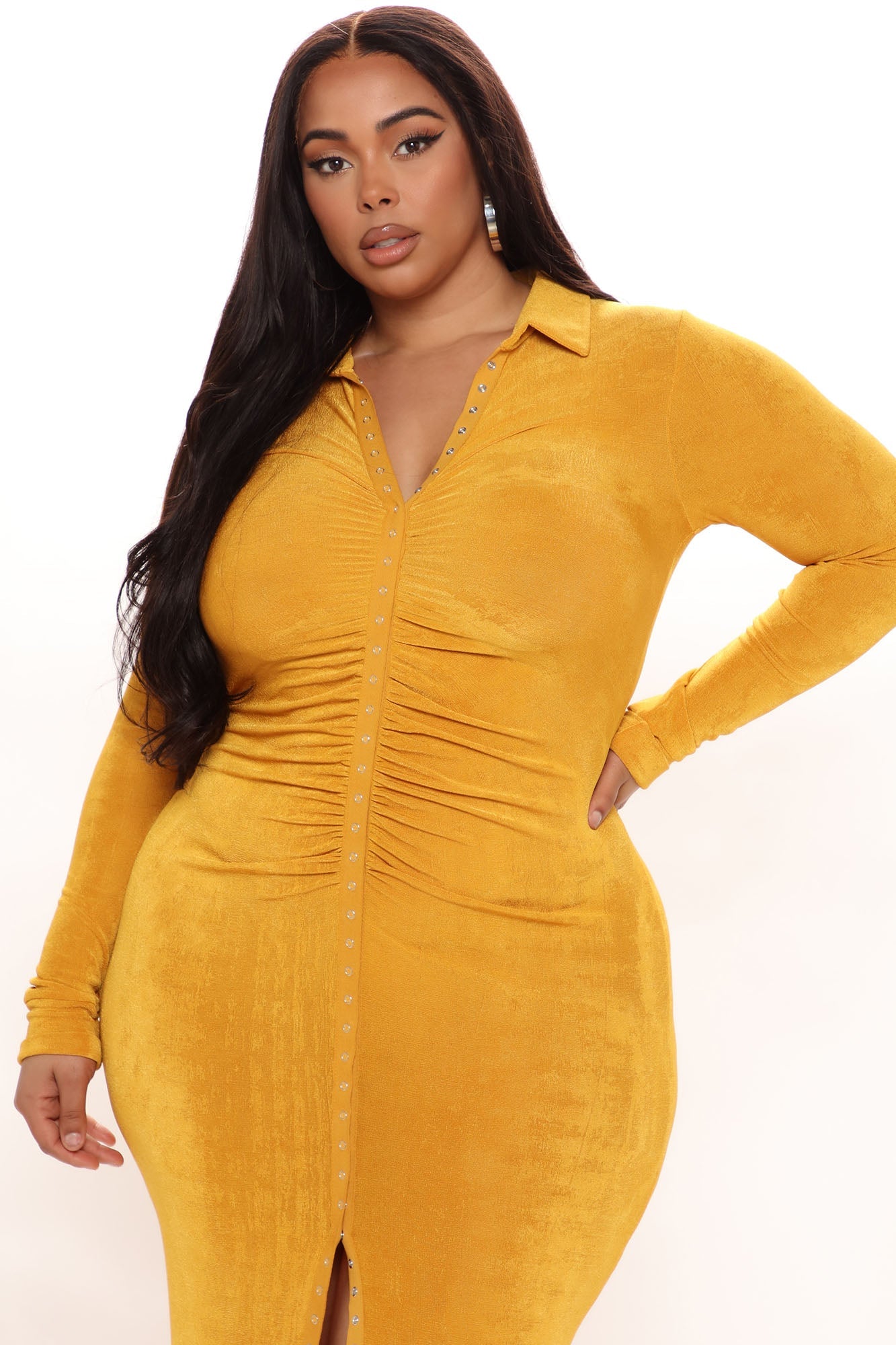Take Over Control Slinky Maxi Dress - Mustard