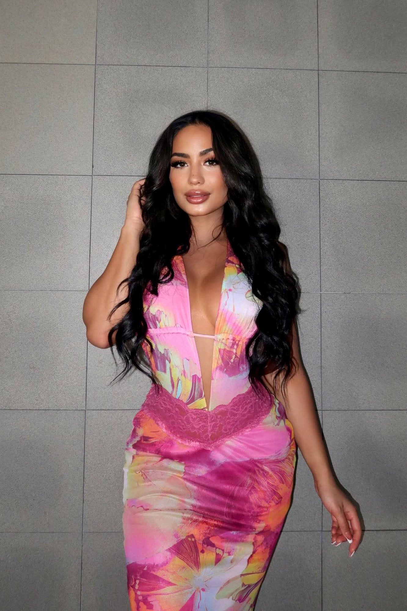 It Girl Mesh Maxi Dress - Fuchsia/combo