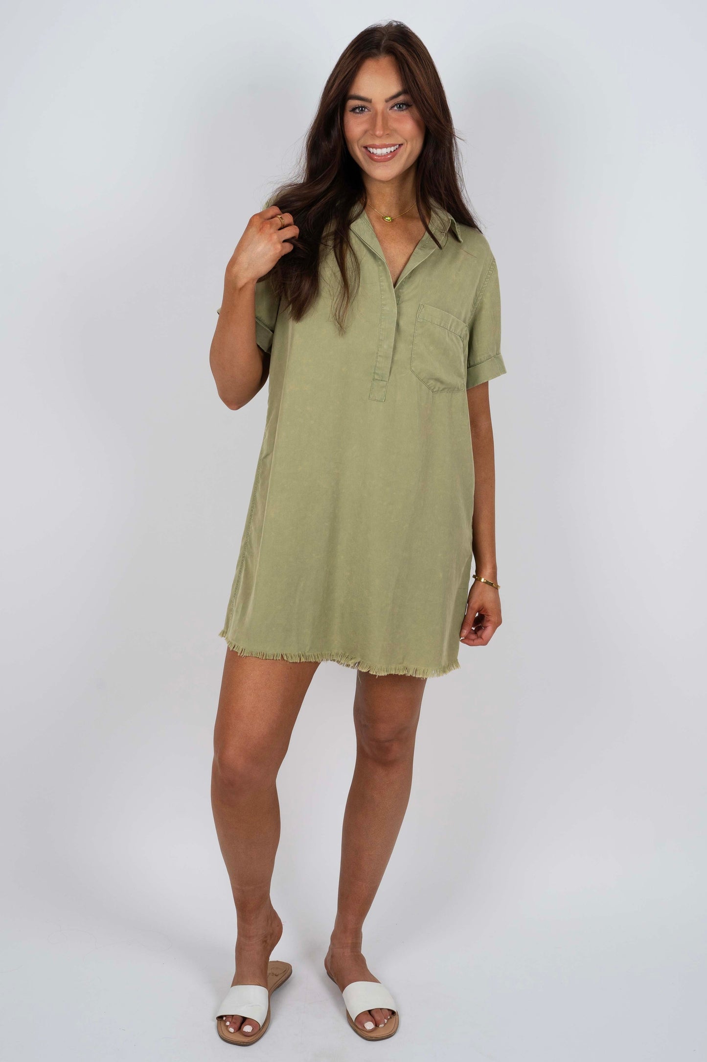 Feel The Fun Shirt Dress (Olive)
