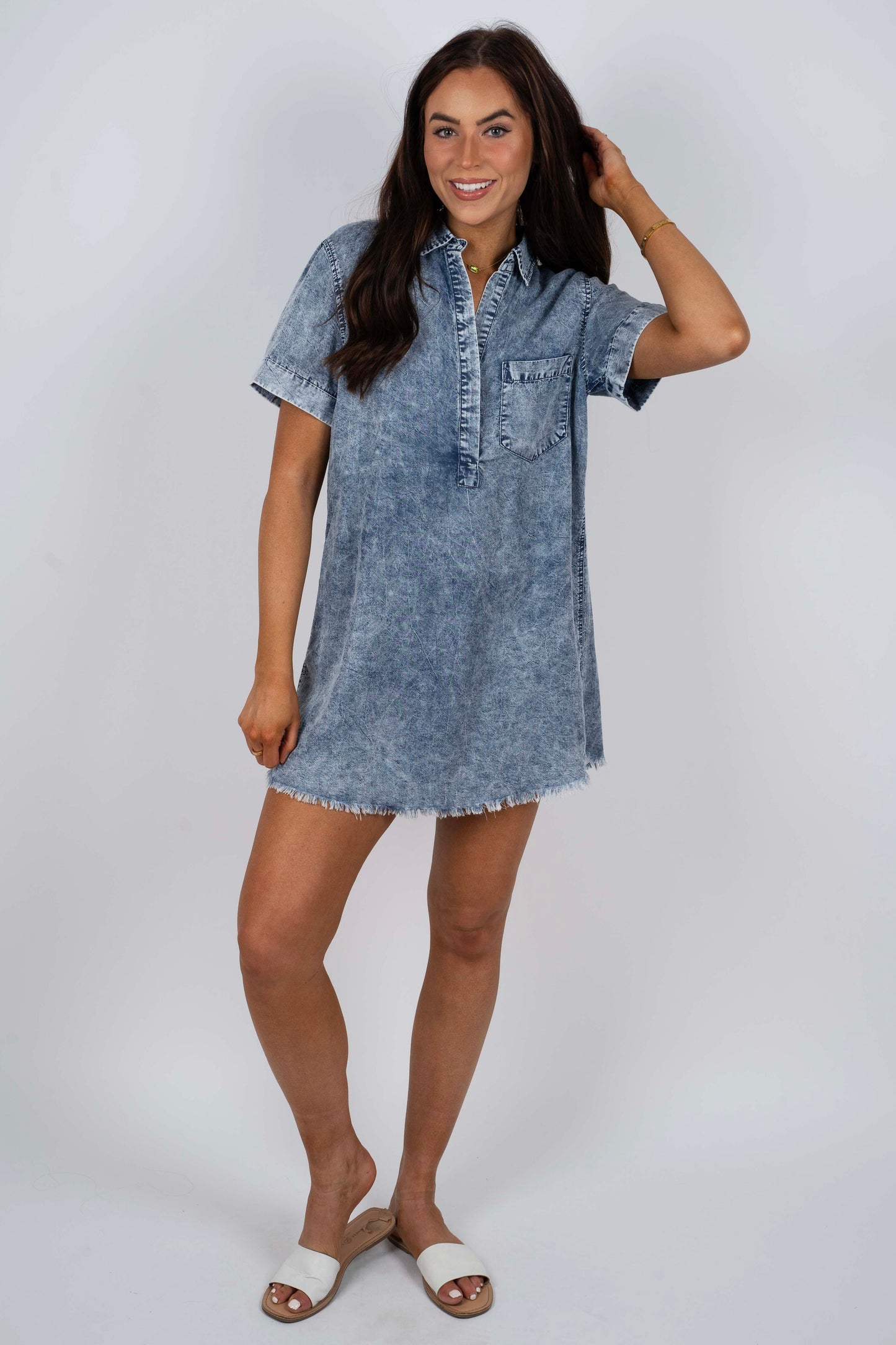 Feel The Fun Shirt Dress (Denim)