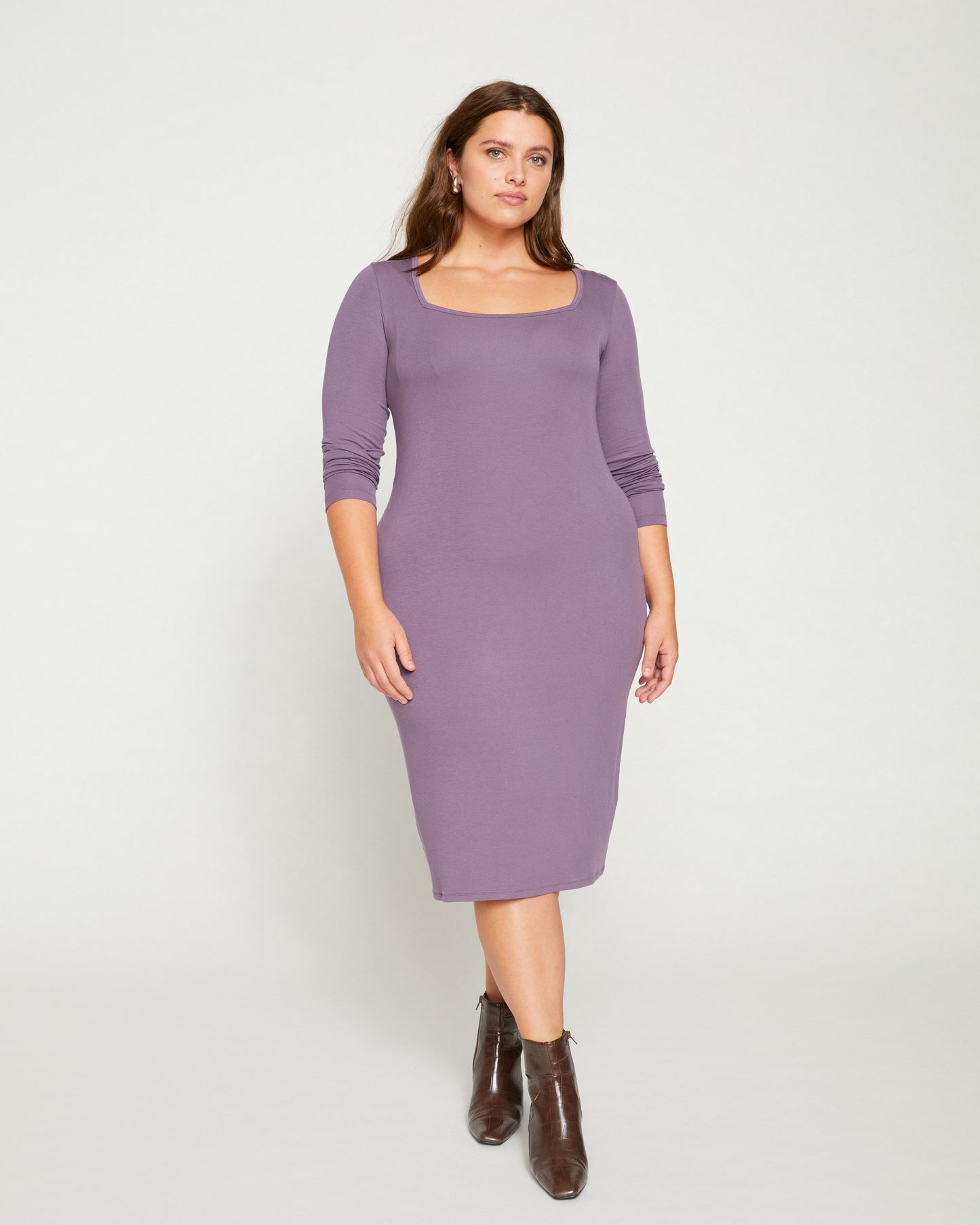 Foundation Long Sleeve Square Neck Dress - Dried Violet