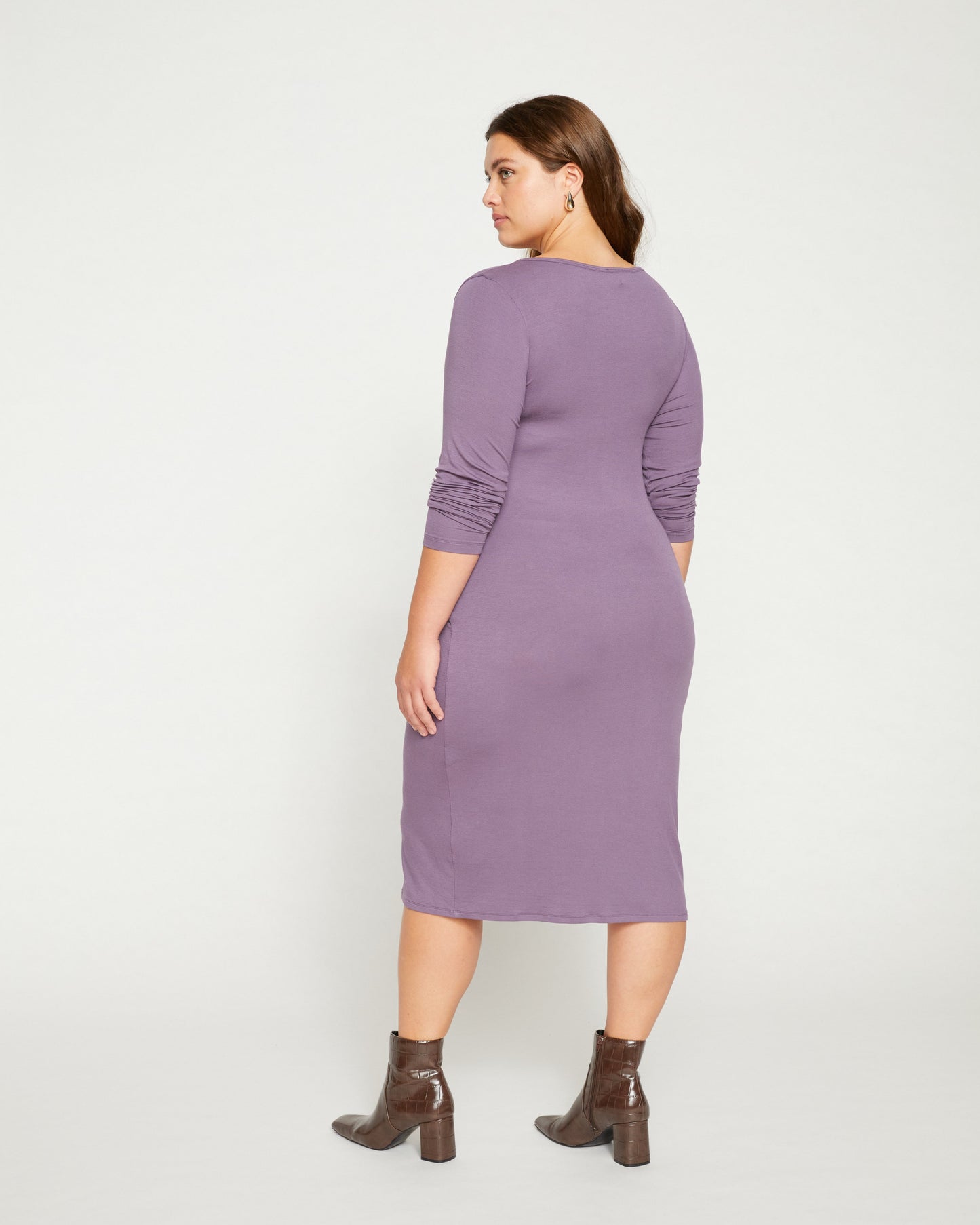 Foundation Long Sleeve Square Neck Dress - Dried Violet