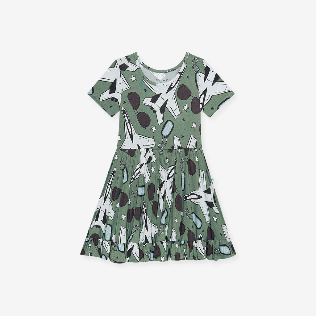 Airman Short Sleeve Ruffled Twirl Dress