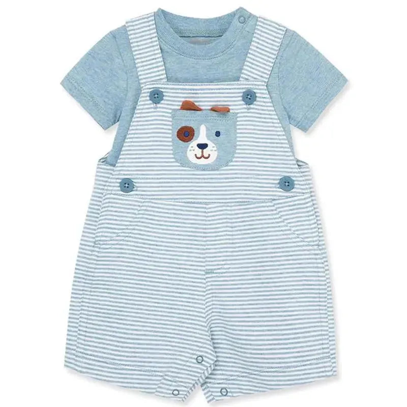Little Me - Baby Boy Puppy Soft Cotton Knit Overall Set