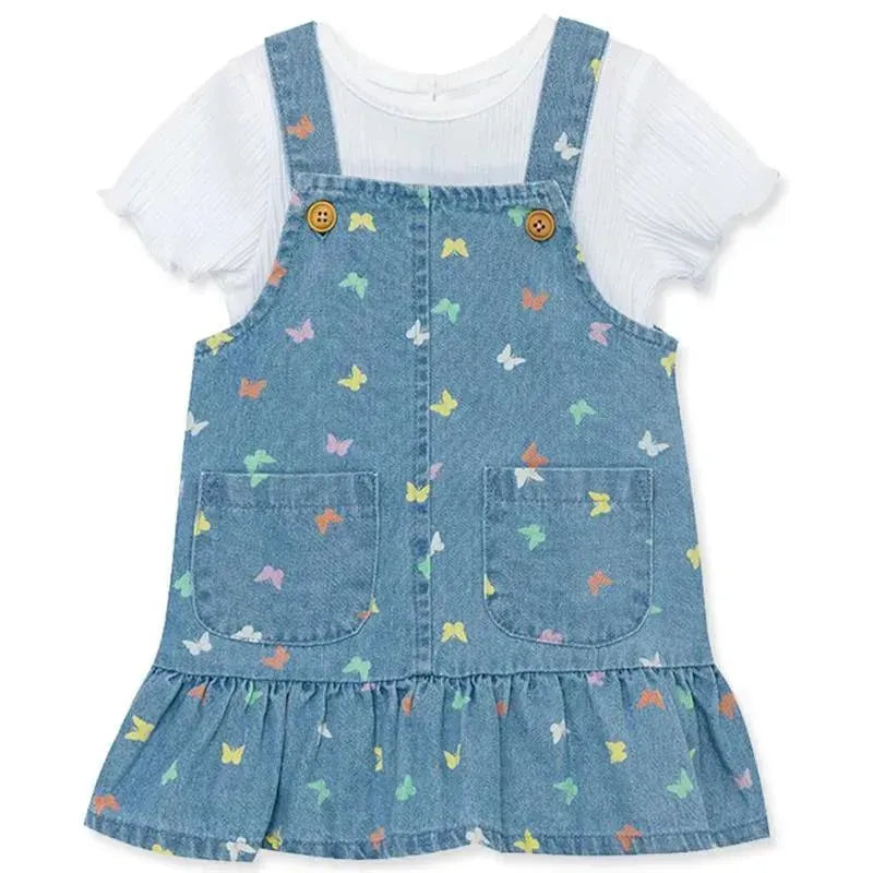 Little Me - Baby Girl Butterfly Cotton Denim Dress Set
