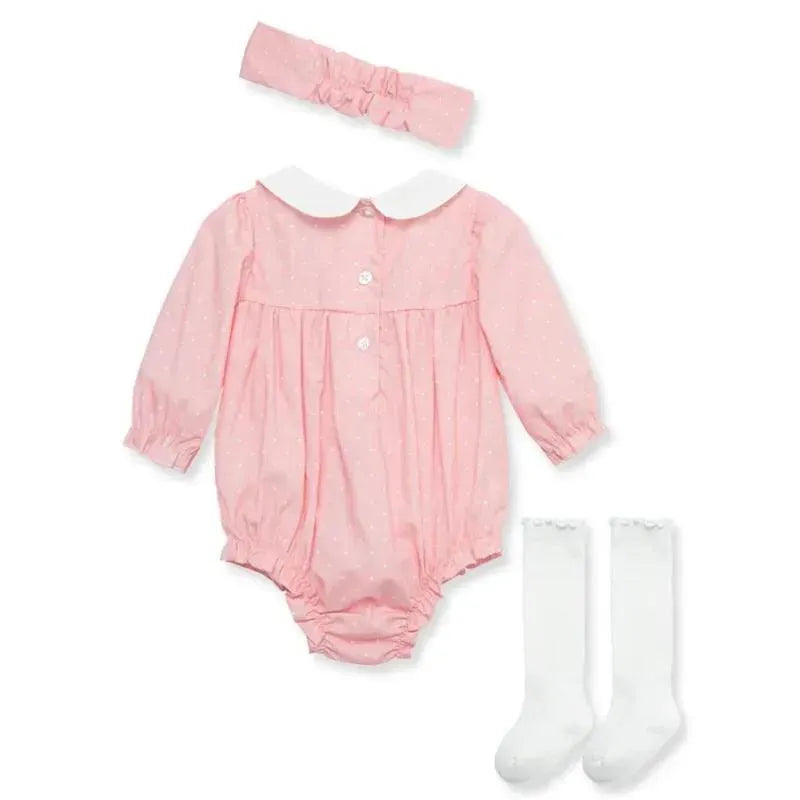 Little Me - Baby Girl Smocked Woven Romper Set & Sock