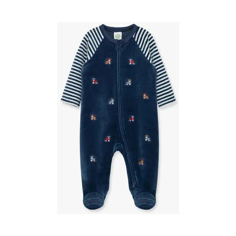 Little Me - Train Schiffli Footie, Blue