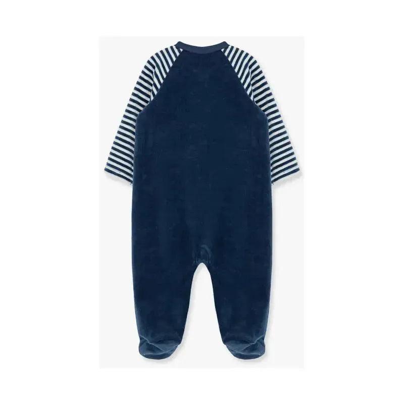 Little Me - Train Schiffli Footie, Blue