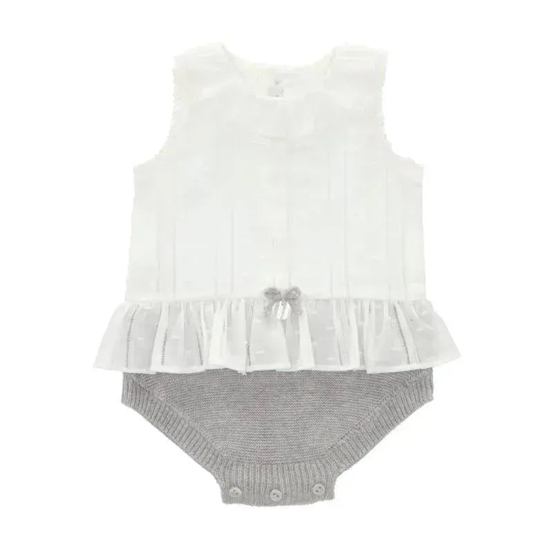 Martin Aranda - Baby Short Romper Knit & Woven Girl Perl, Grey