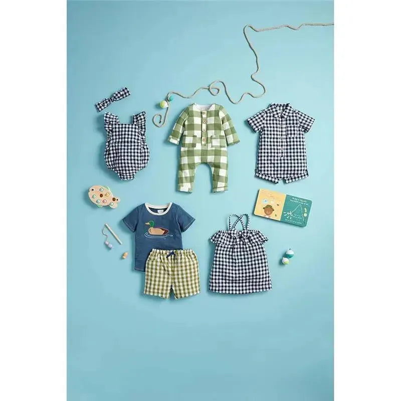 Mud Pie - Baby Girl Navy Gingham Bubble & Headband Set