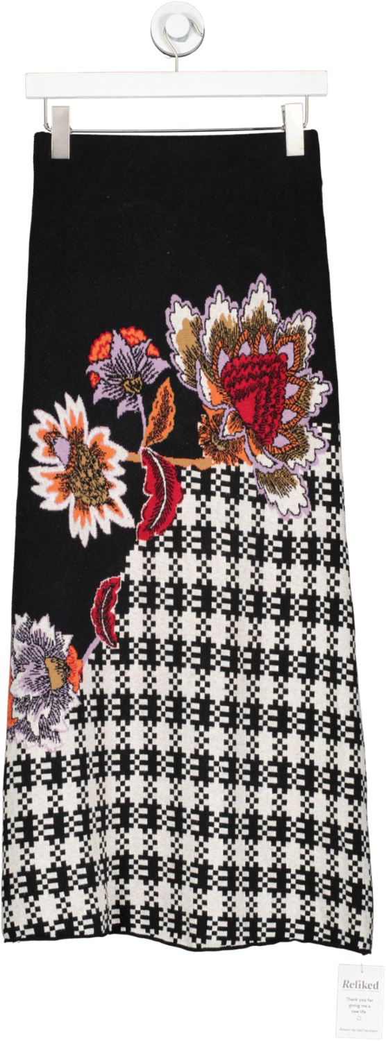 Hayley Menzies Black Abstract High Waisted Midi Skirt UK XS