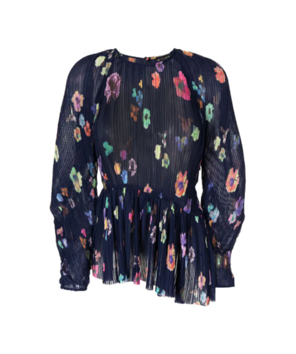 Stine Goya Navy Blue Print Luni Pleated Top UK XS