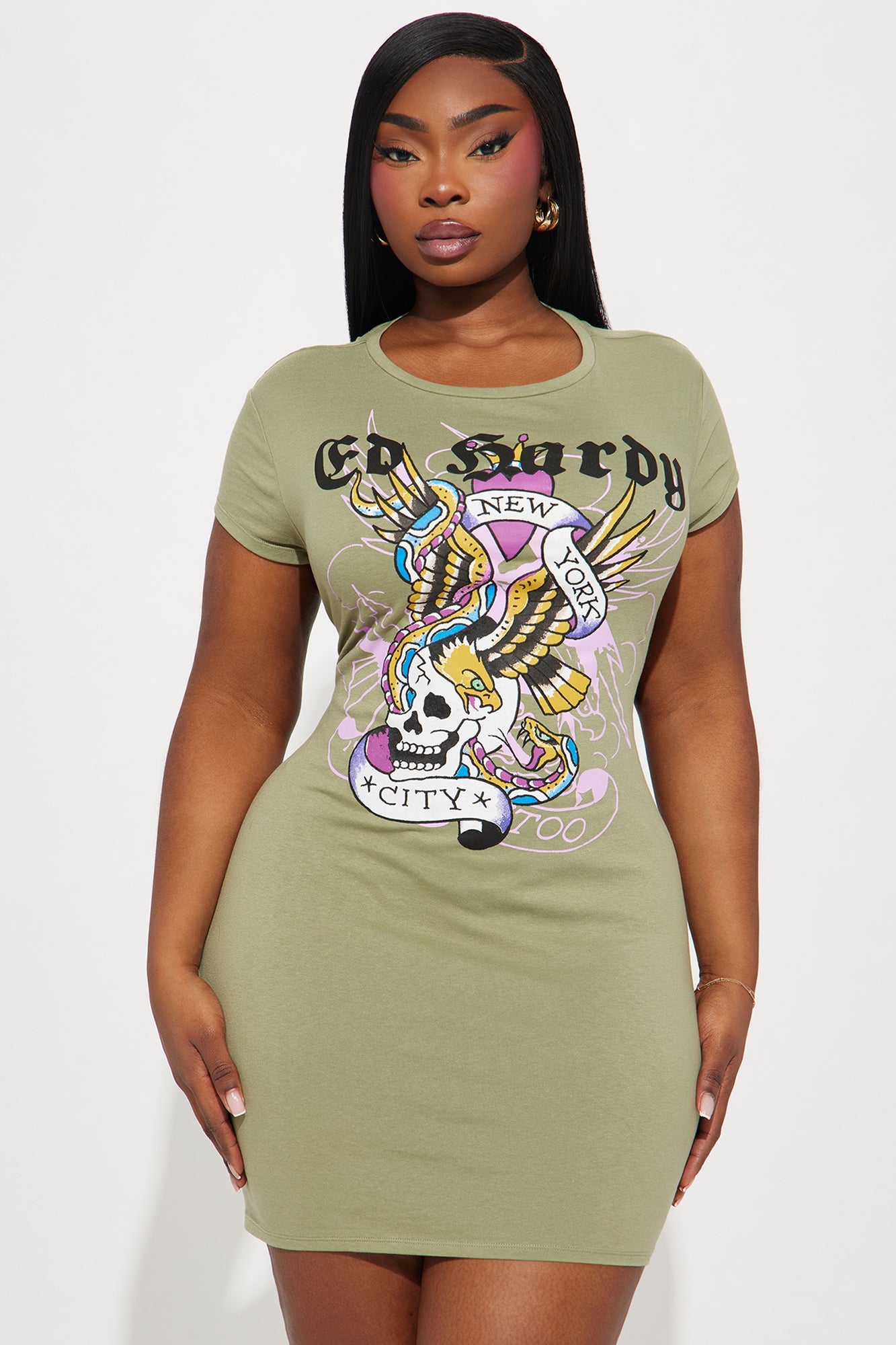Ed Hardy NYC Skull Mini Dress - Sage