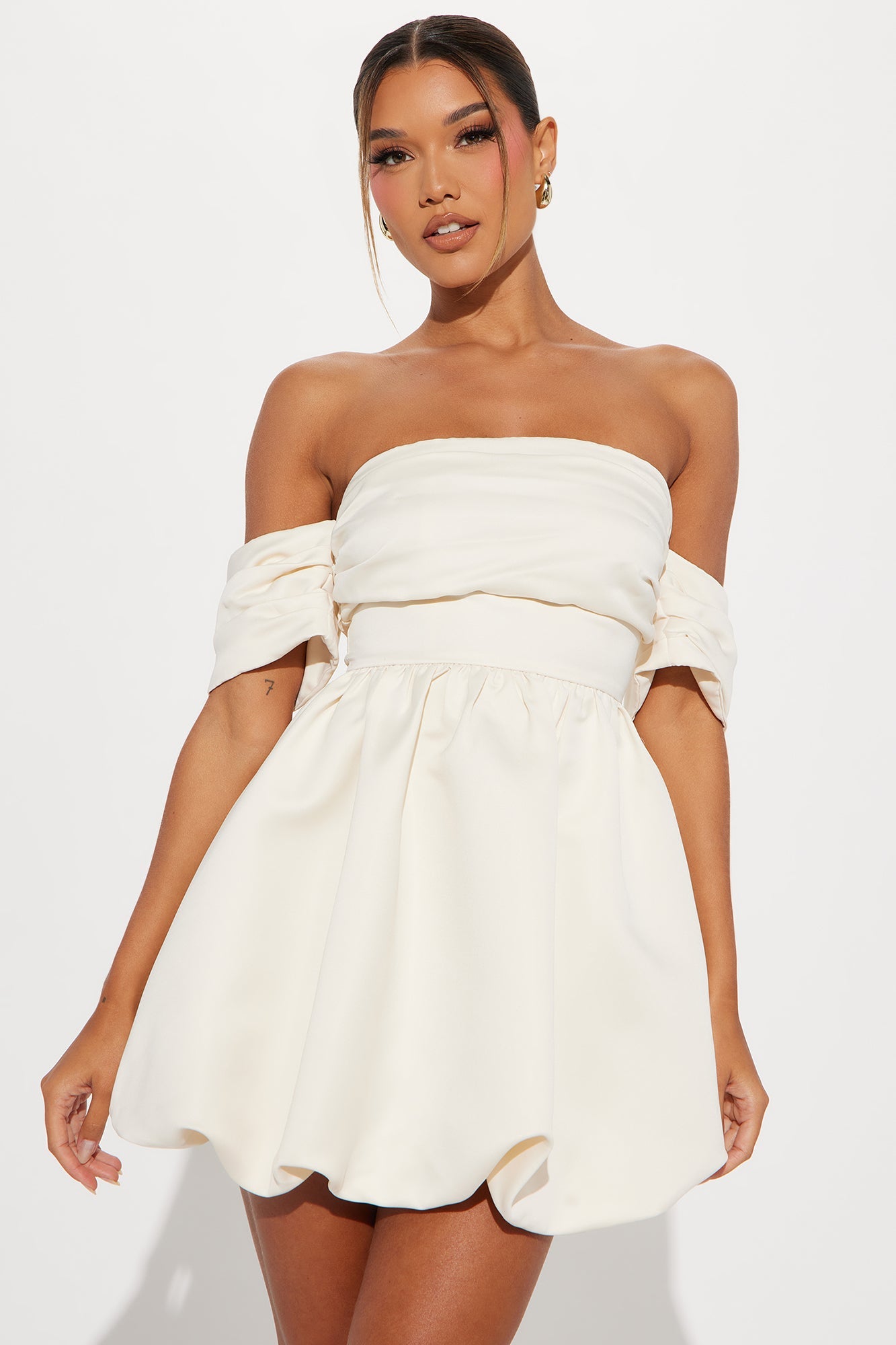 Valeria Satin Mini Dress - Cream